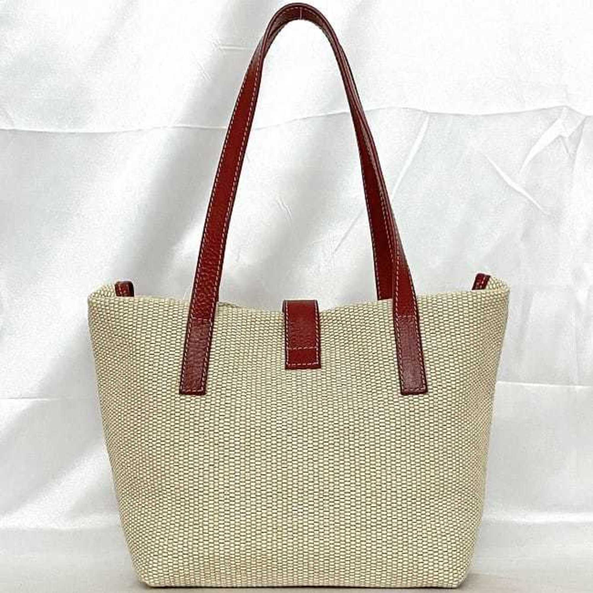 Valentino Garavani Tote Bag ec-21455 Beige Red Straw Leather VALENTINO GARAVANI Rhinestone Women's