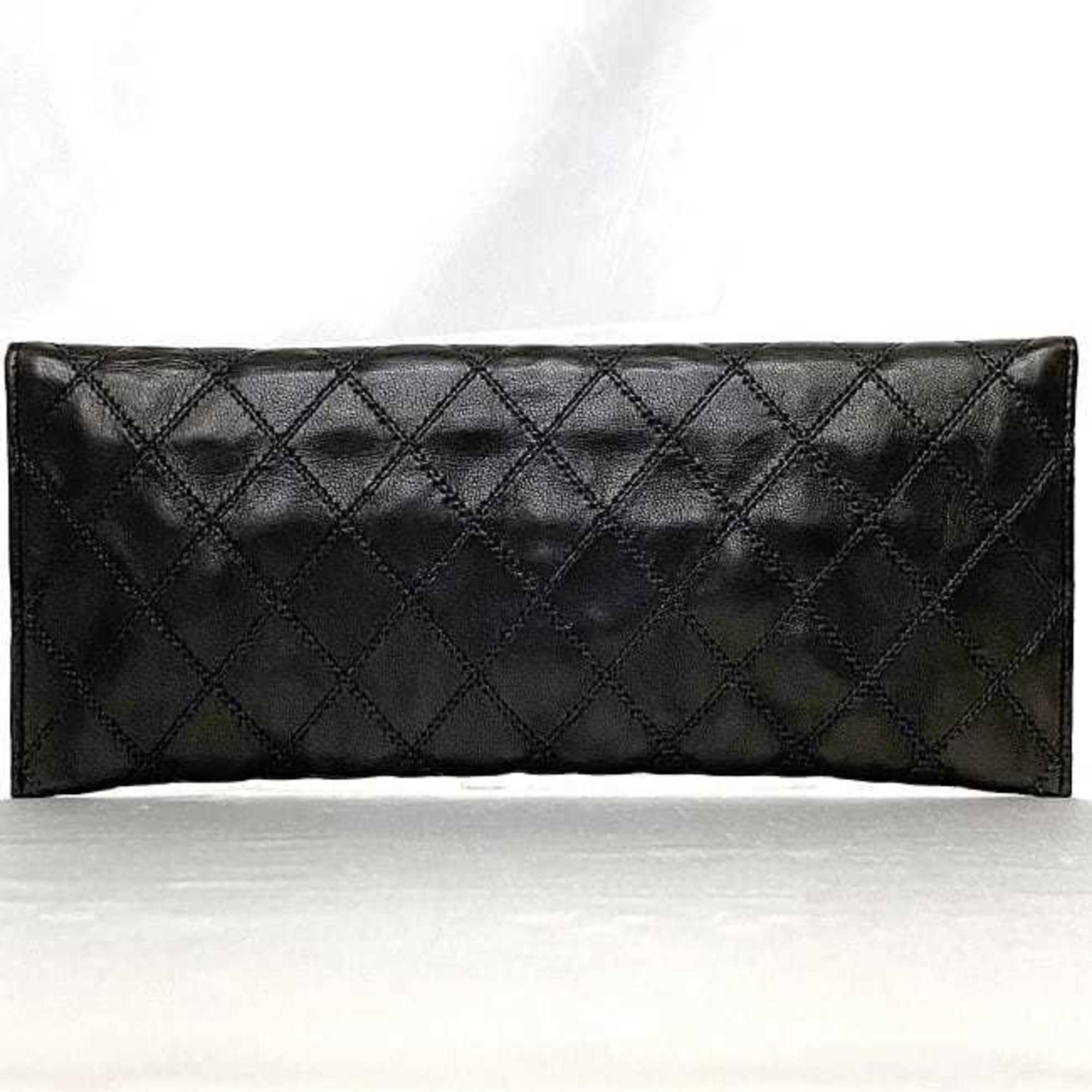 Chanel pouch f-21471 black bicolor leather CHANEL Coco mark stitching quilting ladies flap