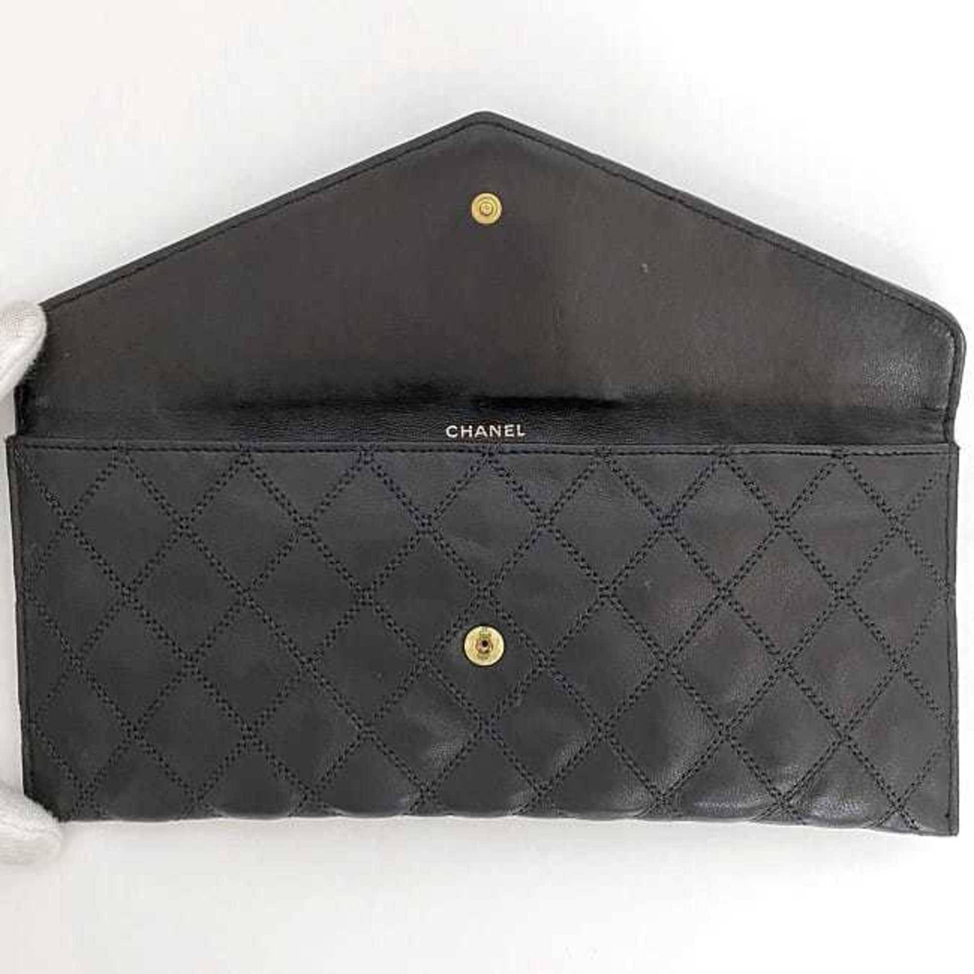 Chanel pouch f-21471 black bicolor leather CHANEL Coco mark stitching quilting ladies flap