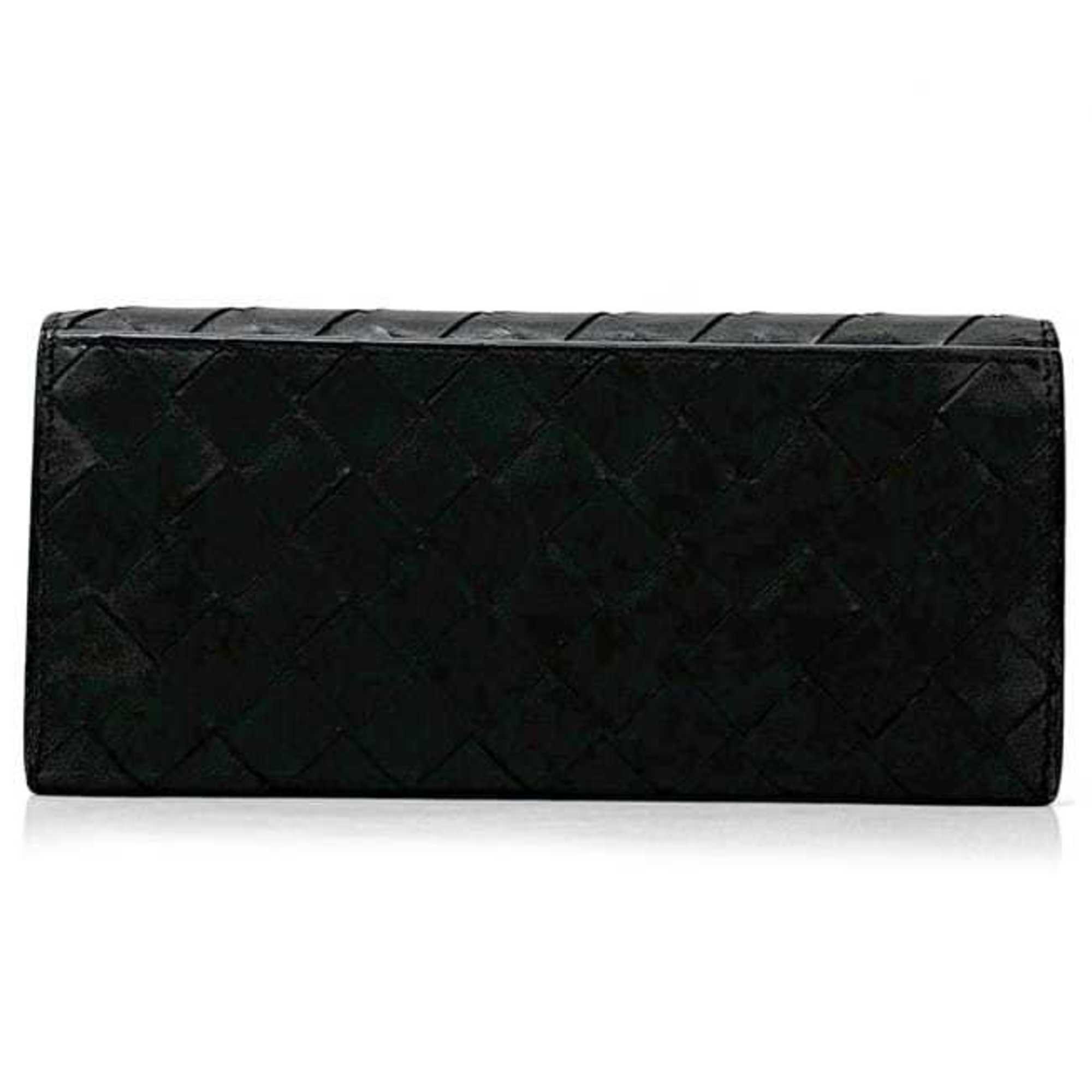 Bottega Veneta Bi-fold Long Wallet f-21463 Black Maxi Intrecciato Leather S02059103U BOTTEGA VENETA Compact Flap Unisex