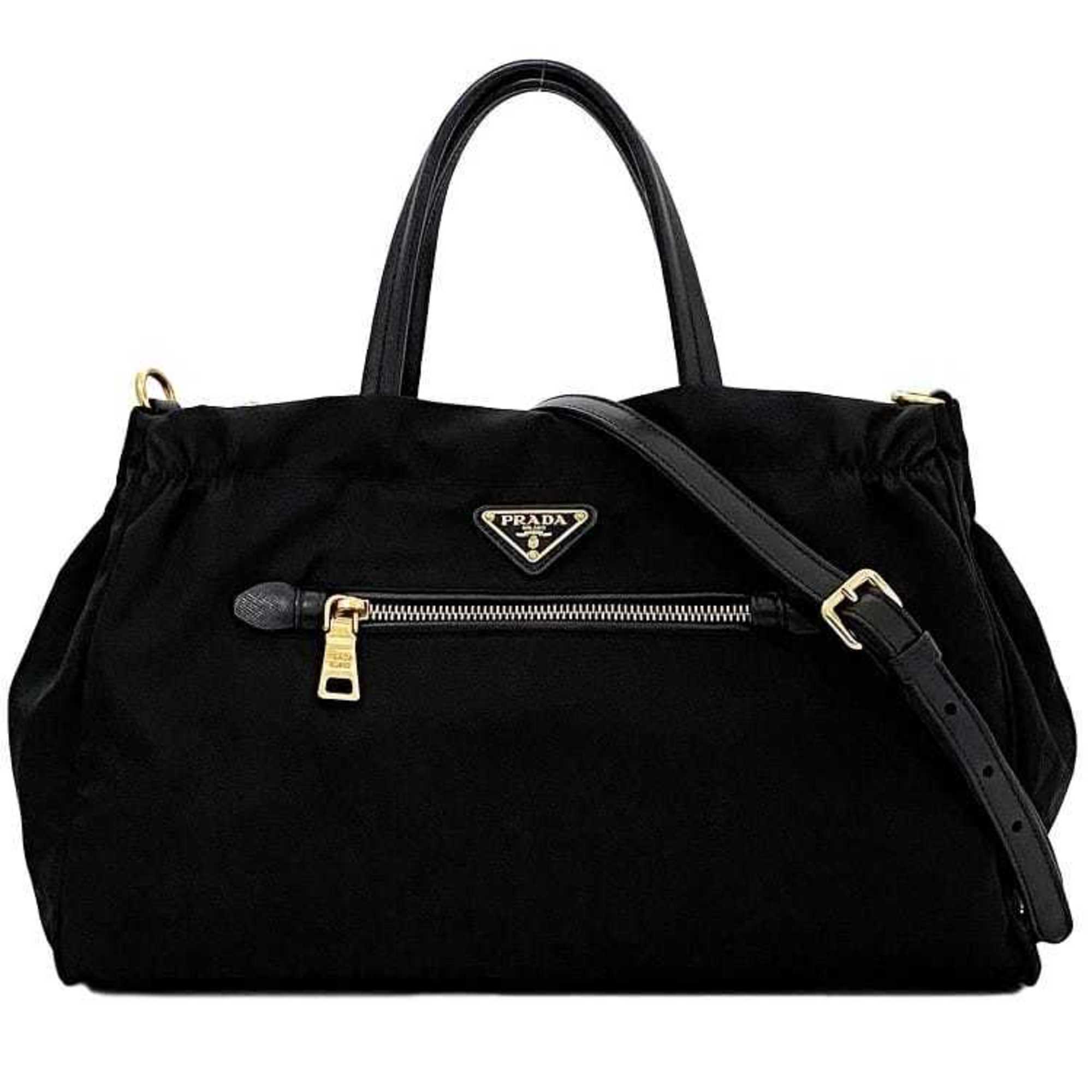 Prada 2way bag f-21490 Black NERO Tessuto 1BA843 Nylon Leather 208 8 PRADA Shoulder Triangle Plate Handbag