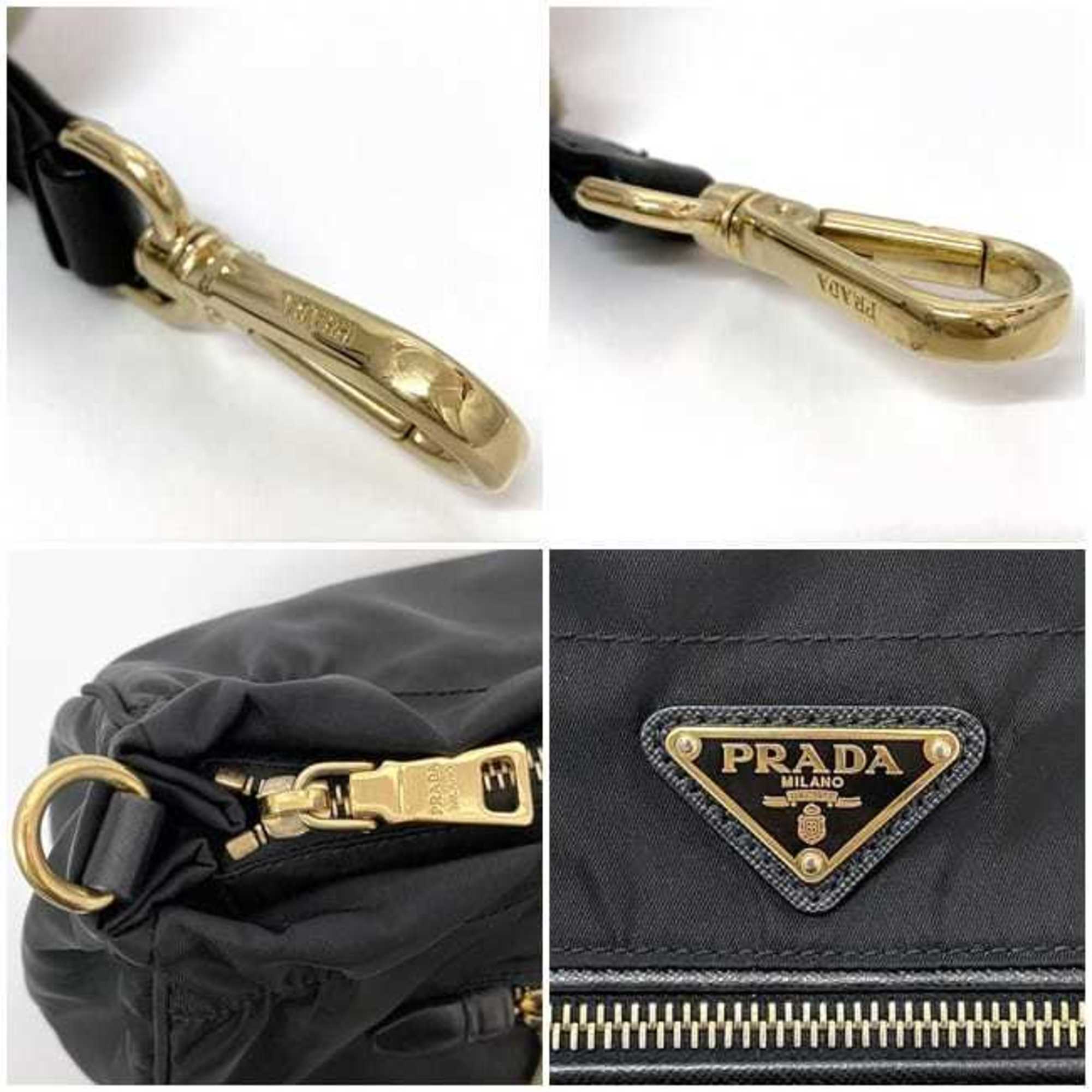 Prada 2way bag f-21490 Black NERO Tessuto 1BA843 Nylon Leather 208 8 PRADA Shoulder Triangle Plate Handbag