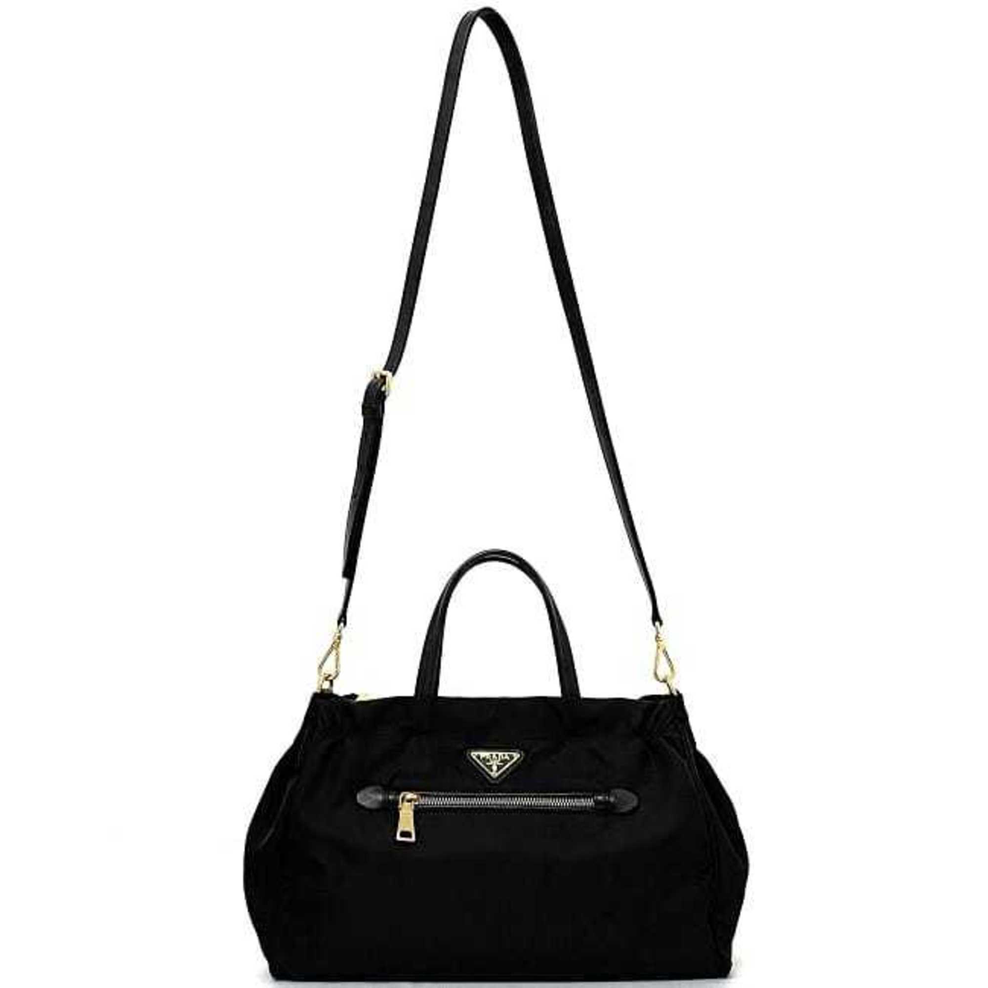 Prada 2way bag f-21490 Black NERO Tessuto 1BA843 Nylon Leather 208 8 PRADA Shoulder Triangle Plate Handbag