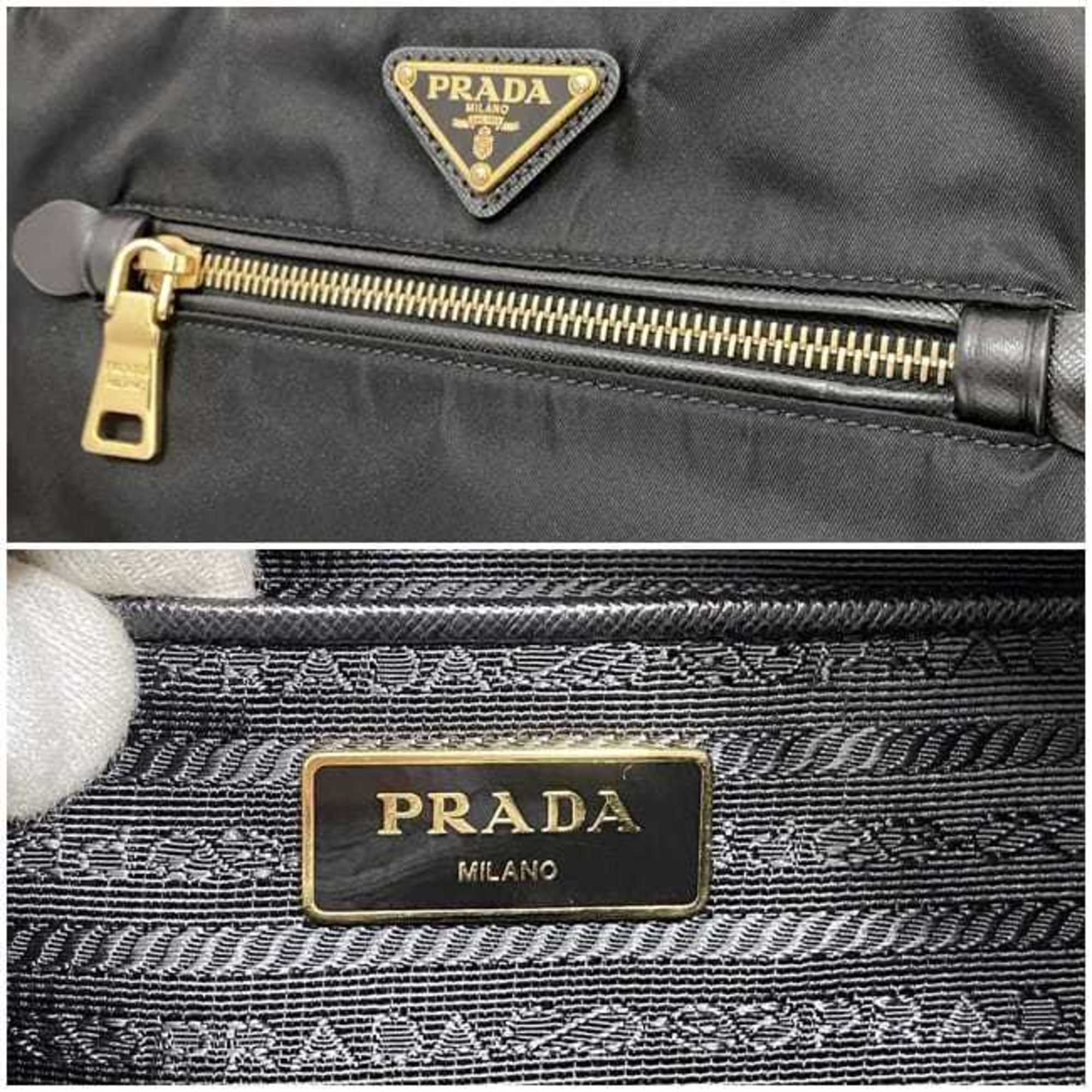 Prada 2way bag f-21490 Black NERO Tessuto 1BA843 Nylon Leather 208 8 PRADA Shoulder Triangle Plate Handbag