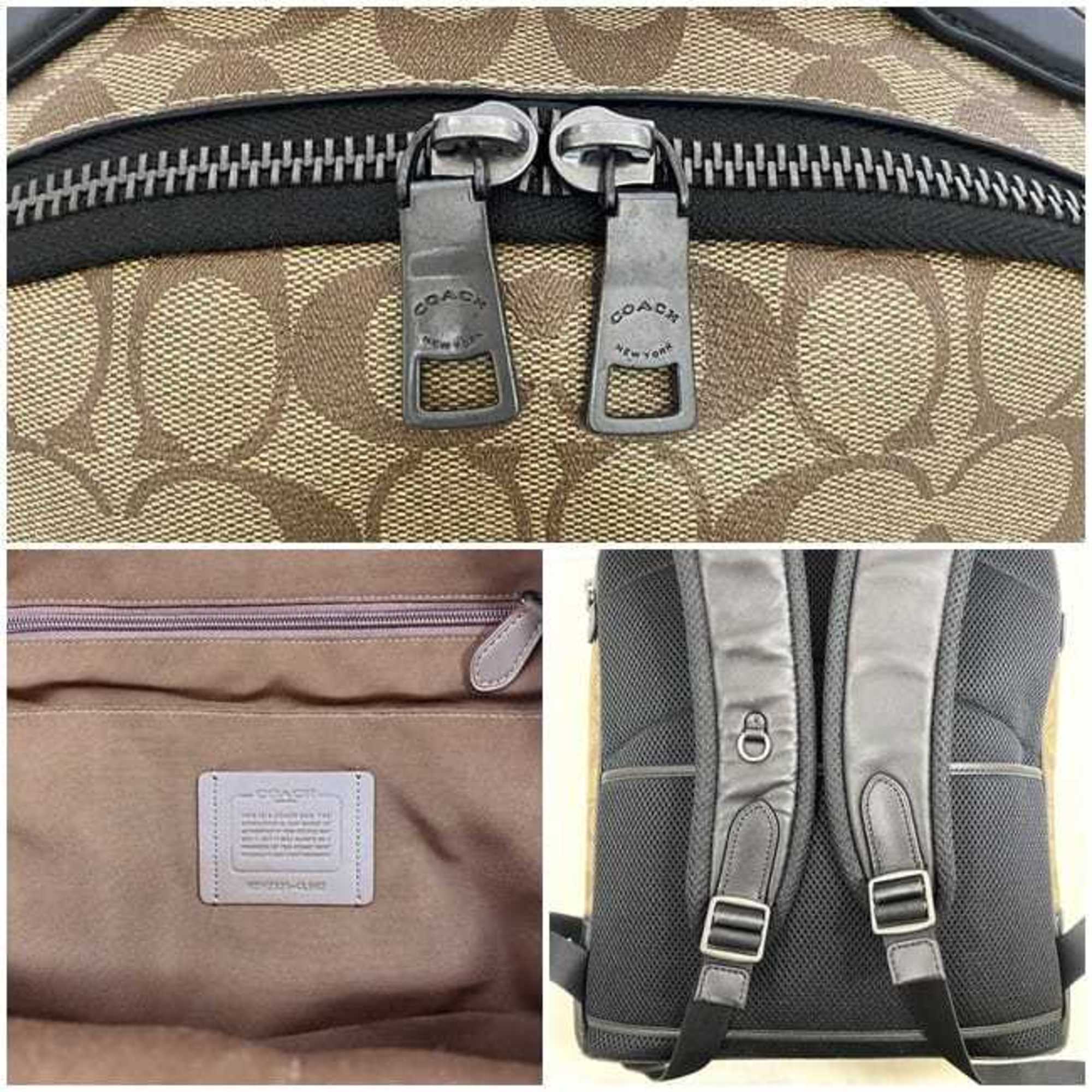 Coach Backpack f-21460 Beige Brown Black Signature CL962 PVC Leather COACH Women's