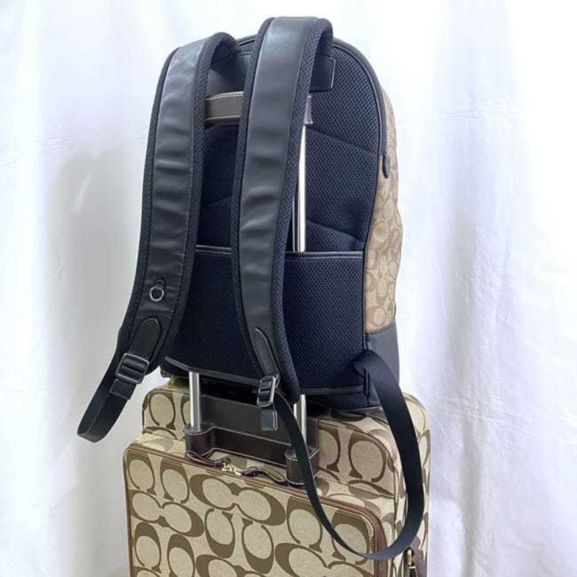 Coach Backpack f-21460 Beige Brown Black Signature CL962 PVC Leather COACH Women's