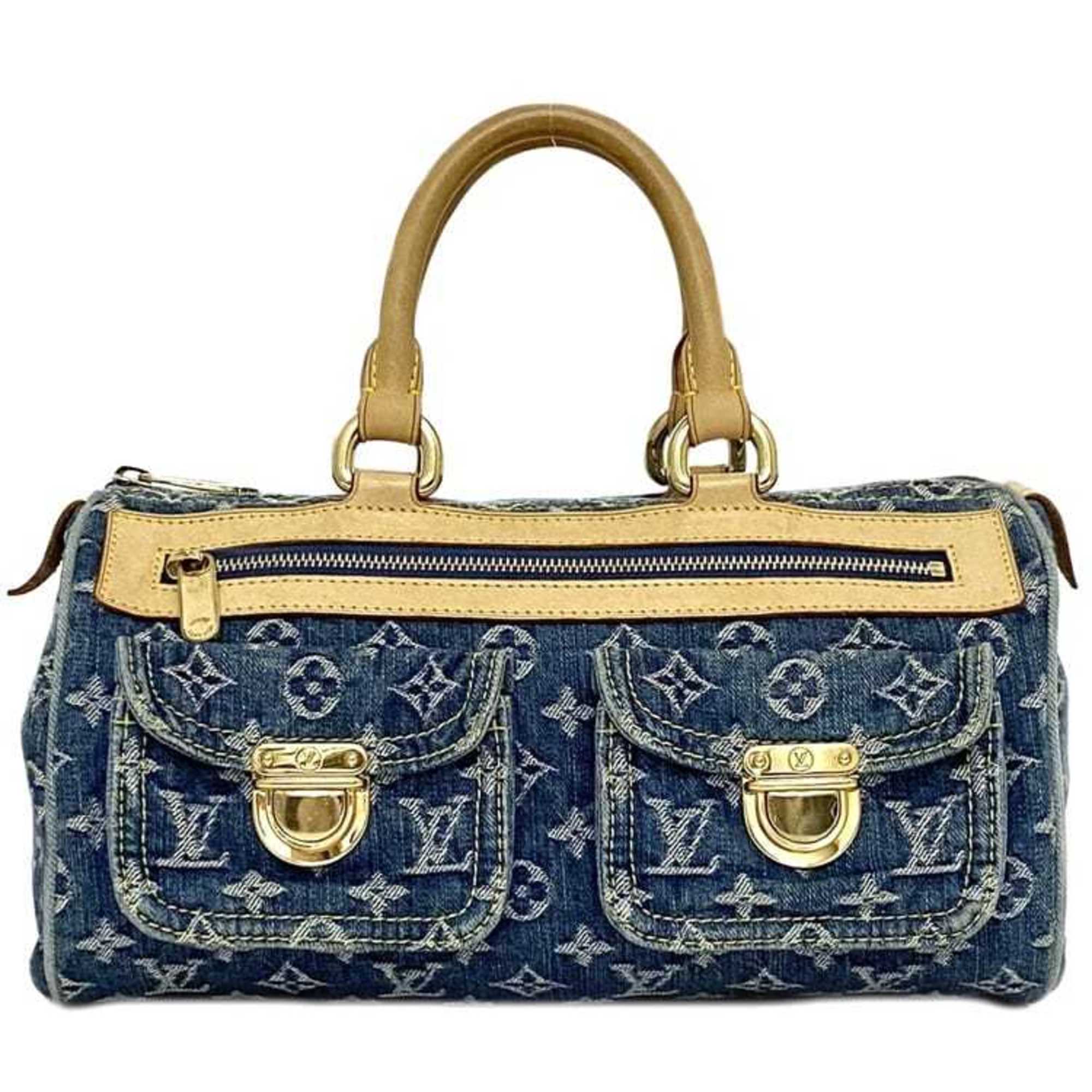 Louis Vuitton Handbag Neo Speedy f-21568 Blue Monogram Denim M95019 Tanned Leather SP0065 LOUIS VUITTON Boston Bag Material Women's