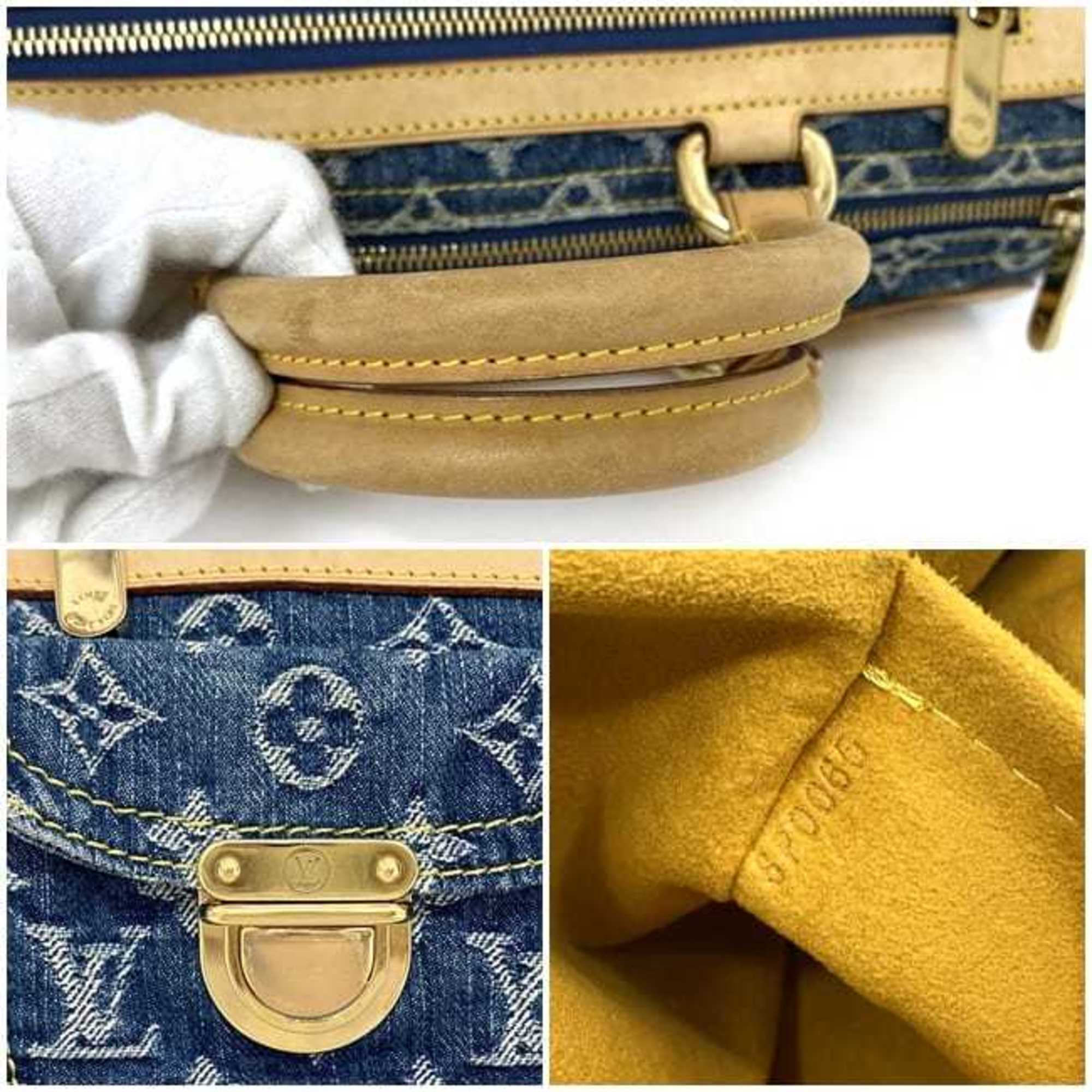 Louis Vuitton Handbag Neo Speedy f-21568 Blue Monogram Denim M95019 Tanned Leather SP0065 LOUIS VUITTON Boston Bag Material Women's