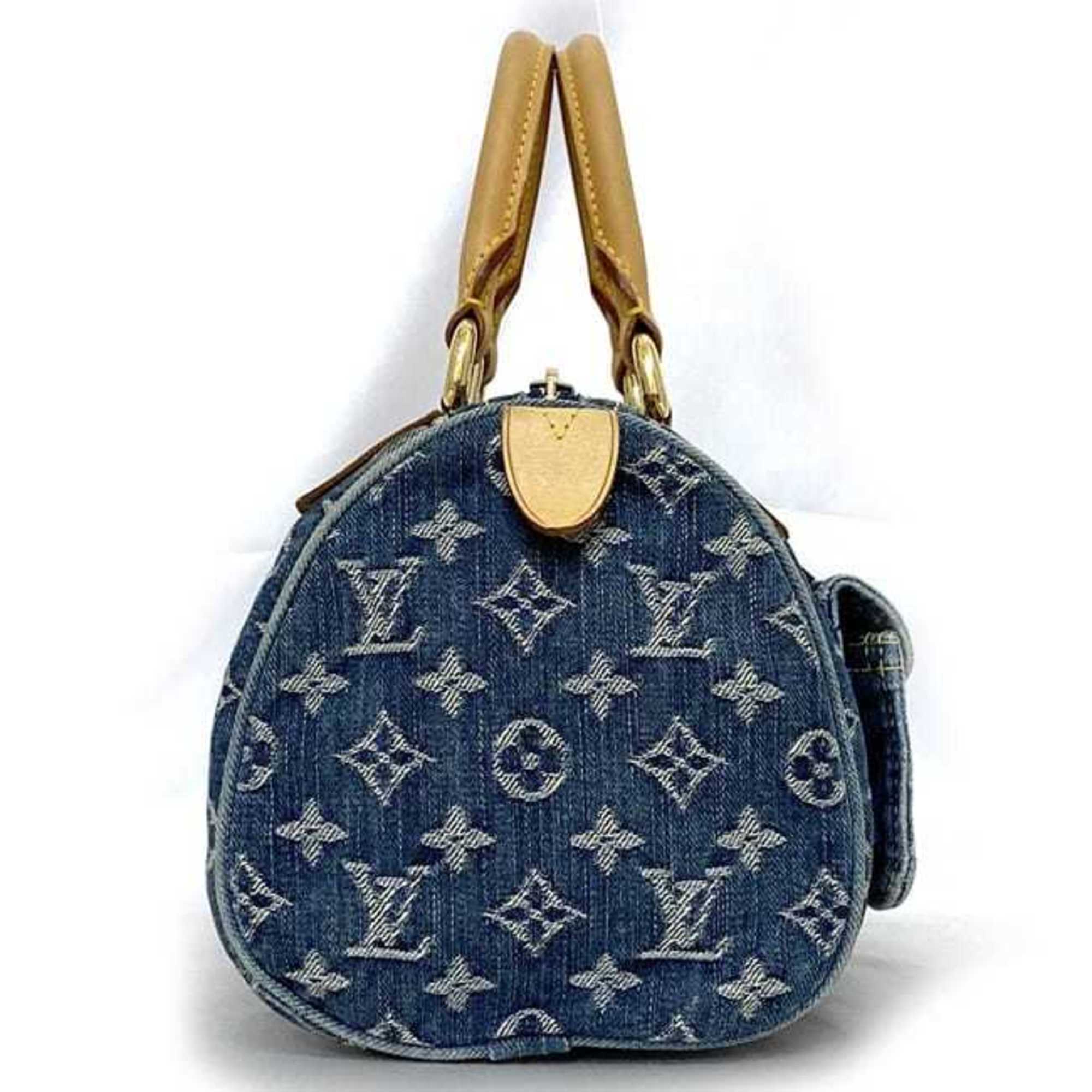 Louis Vuitton Handbag Neo Speedy f-21568 Blue Monogram Denim M95019 Tanned Leather SP0065 LOUIS VUITTON Boston Bag Material Women's