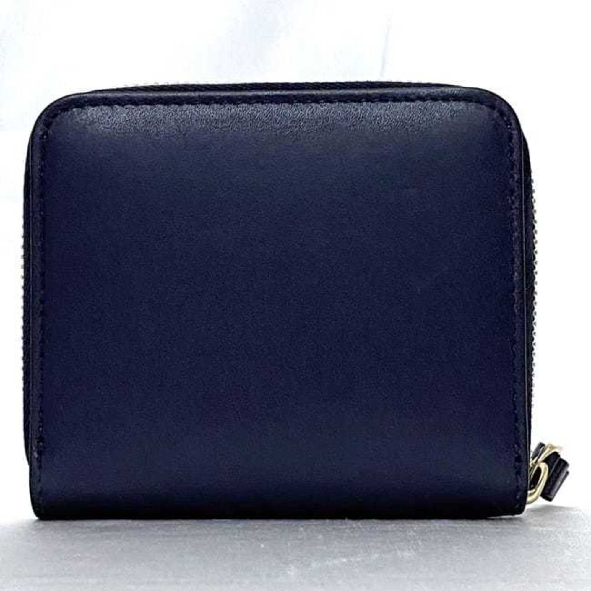 Salvatore Ferragamo Bi-fold Wallet ec-21481 Navy Vara 22-D278 0694708 Leather Ribbon Blue