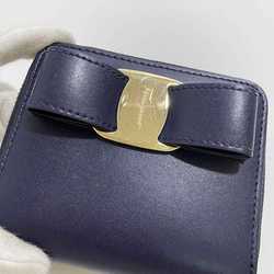 Salvatore Ferragamo Bi-fold Wallet ec-21481 Navy Vara 22-D278 0694708 Leather Ribbon Blue