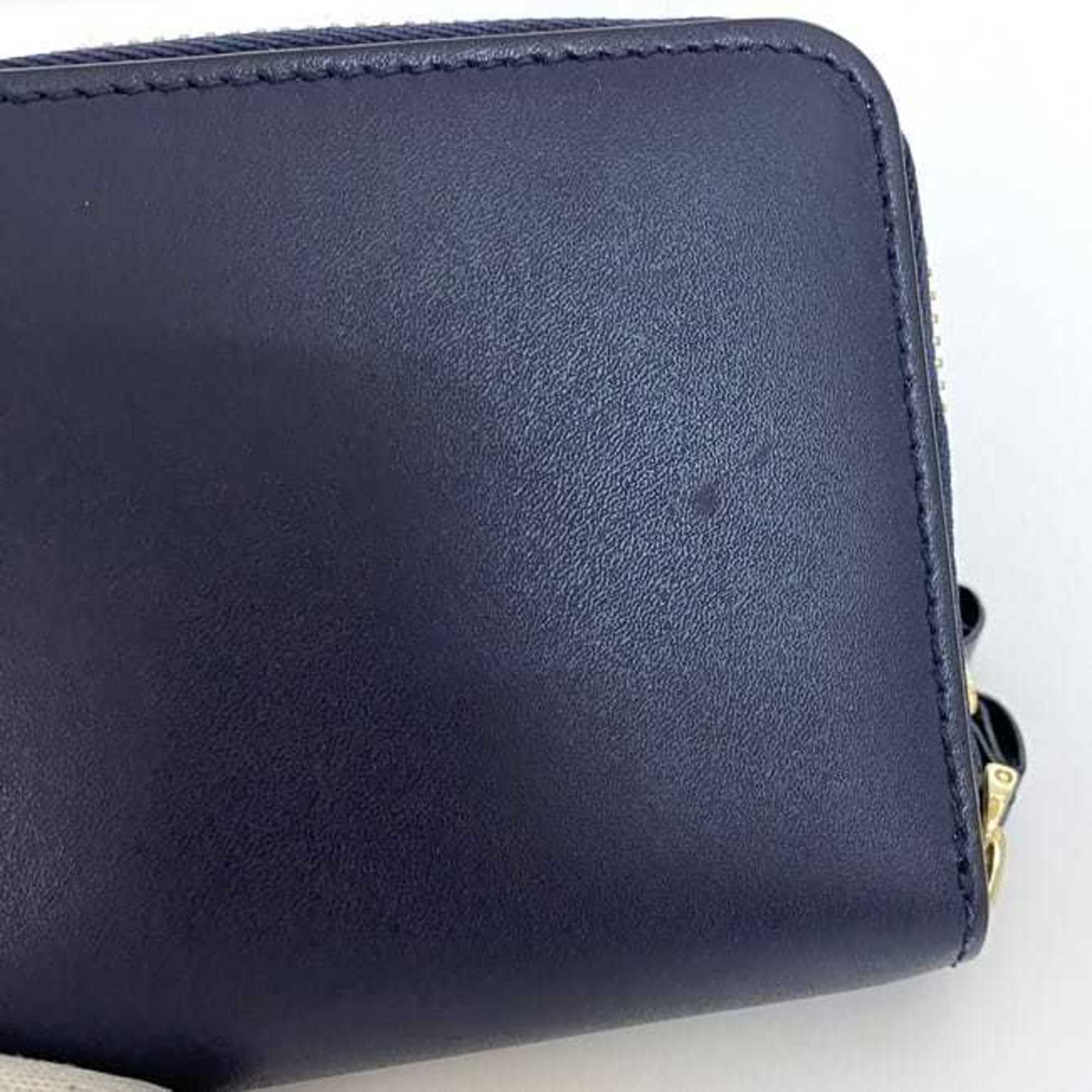 Salvatore Ferragamo Bi-fold Wallet ec-21481 Navy Vara 22-D278 0694708 Leather Ribbon Blue