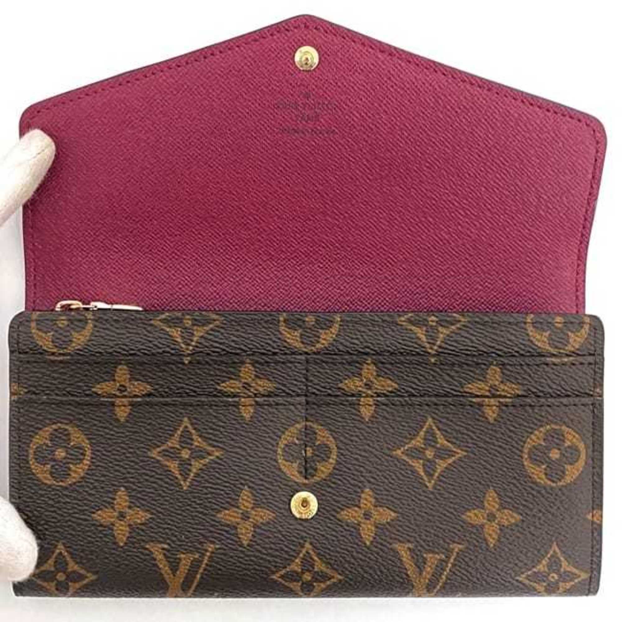 Louis Vuitton Bi-fold Long Wallet Portefeuille Sarah f-21566 Brown Bordeaux Fuchsia Monogram M62234 Canvas IC Tag LOUIS VUITTON Wine Red Flap