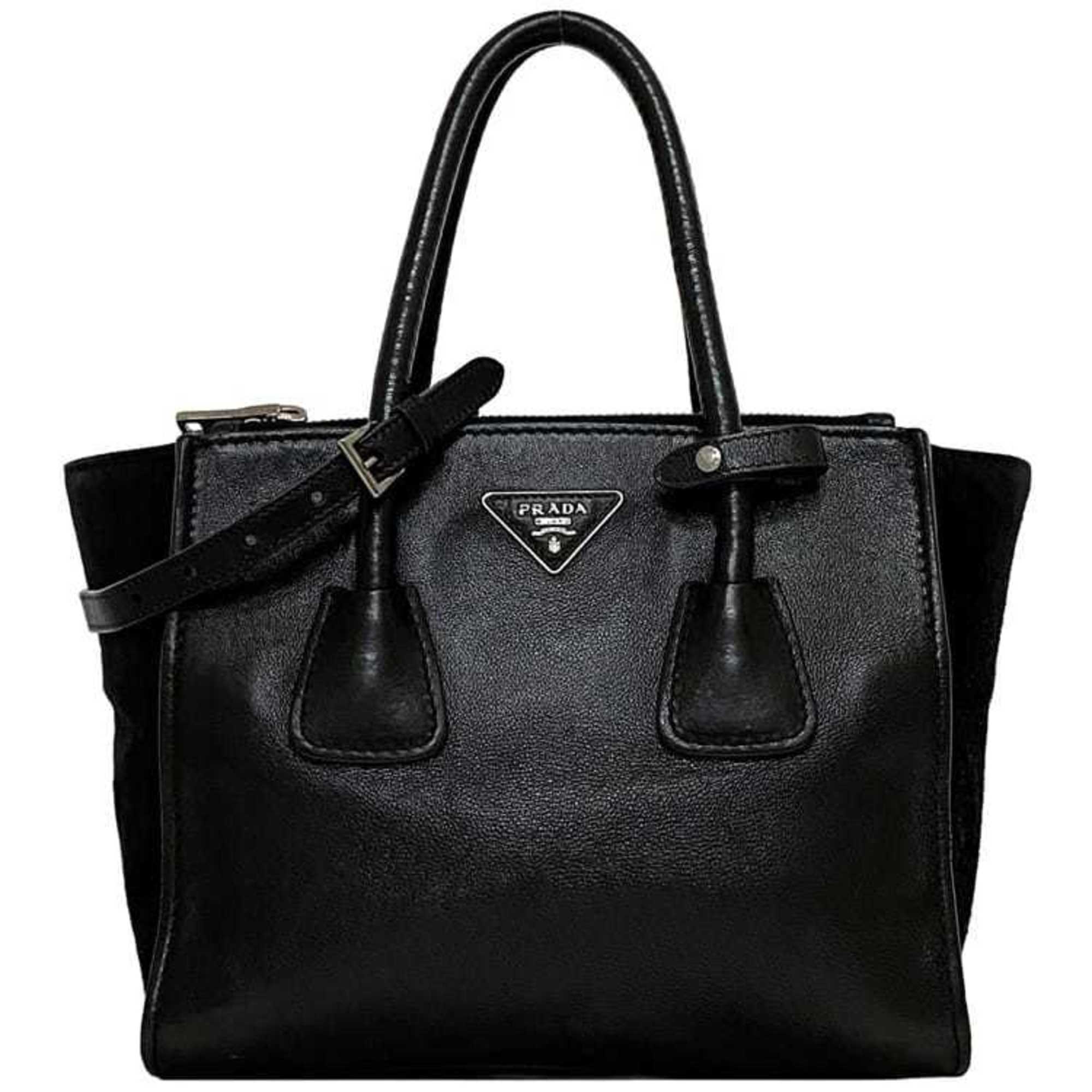 Prada 2way bag f-21468 Black NERO BN2625 Tote Leather Suede 231 PRADA Triangle Plate Women's