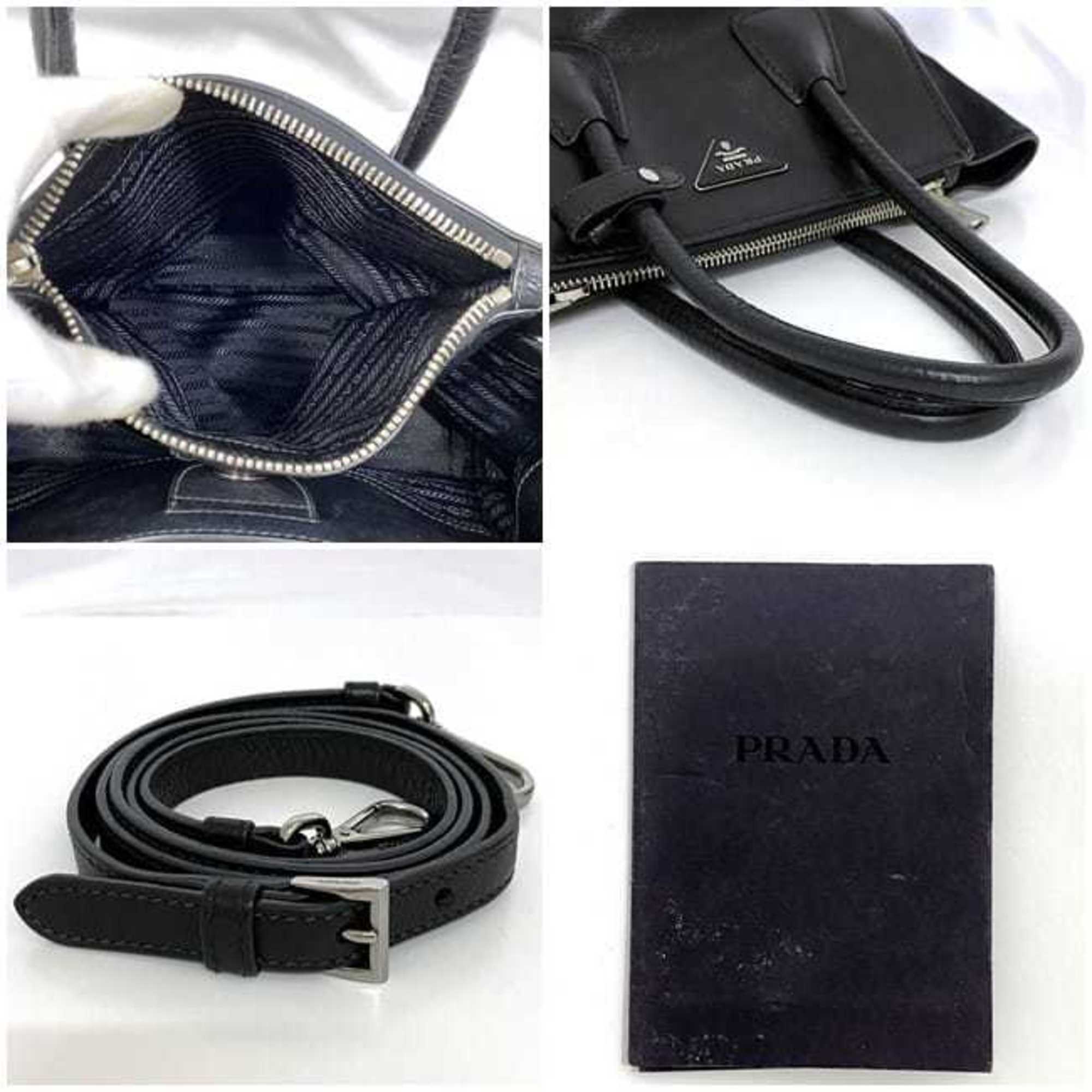 Prada 2way bag f-21468 Black NERO BN2625 Tote Leather Suede 231 PRADA Triangle Plate Women's