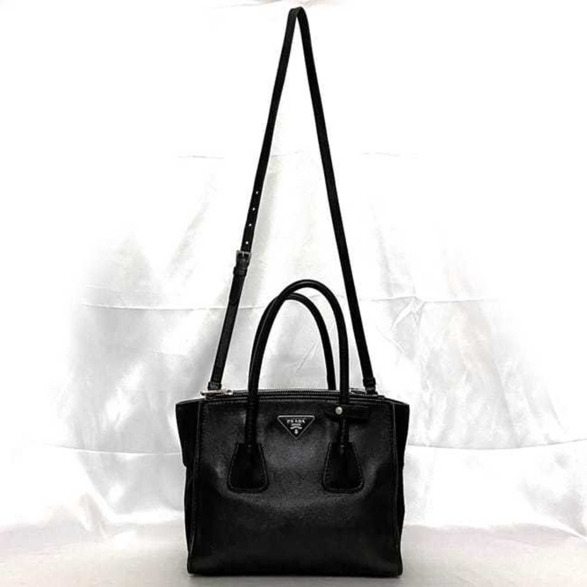 Prada 2way bag f-21468 Black NERO BN2625 Tote Leather Suede 231 PRADA Triangle Plate Women's