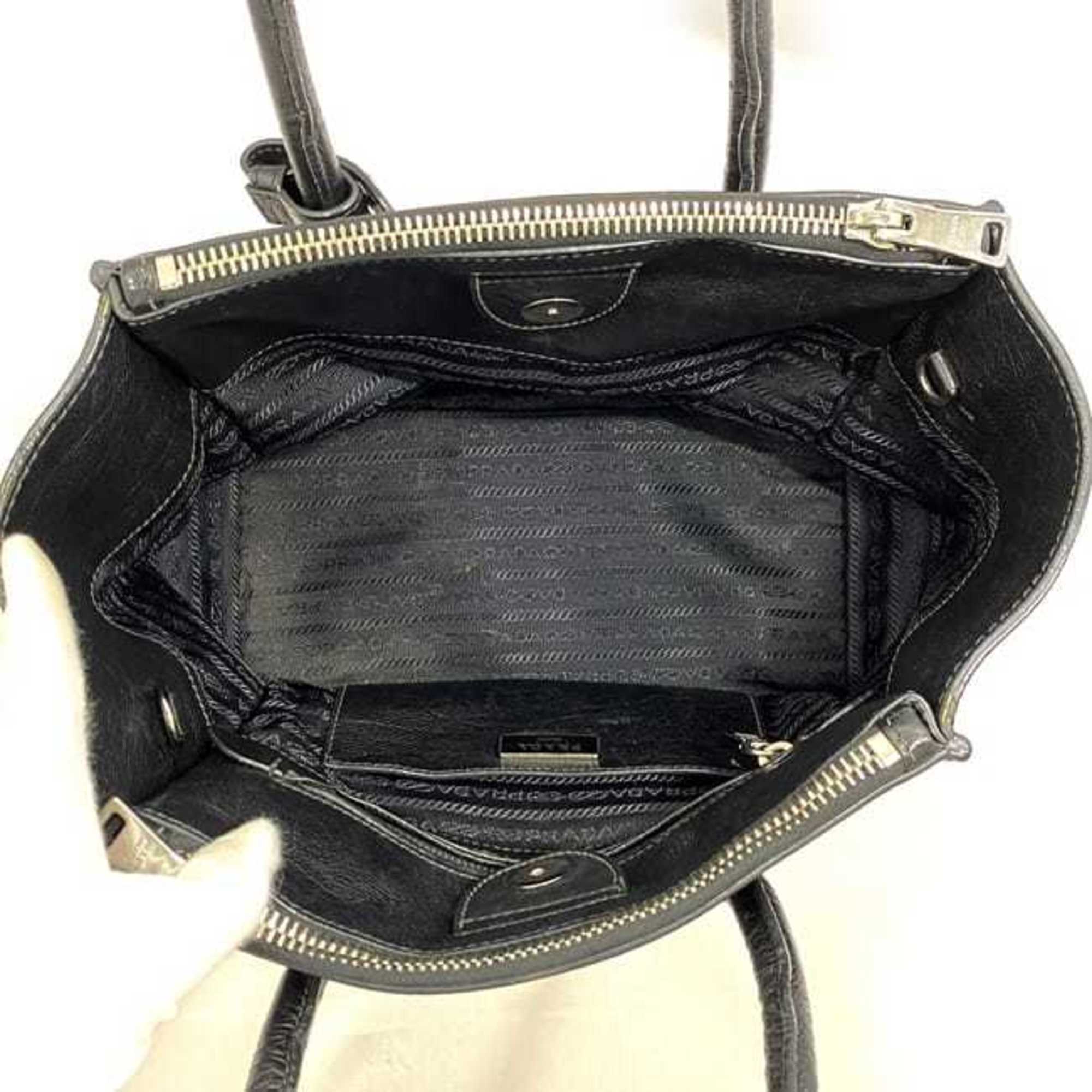 Prada 2way bag f-21468 Black NERO BN2625 Tote Leather Suede 231 PRADA Triangle Plate Women's