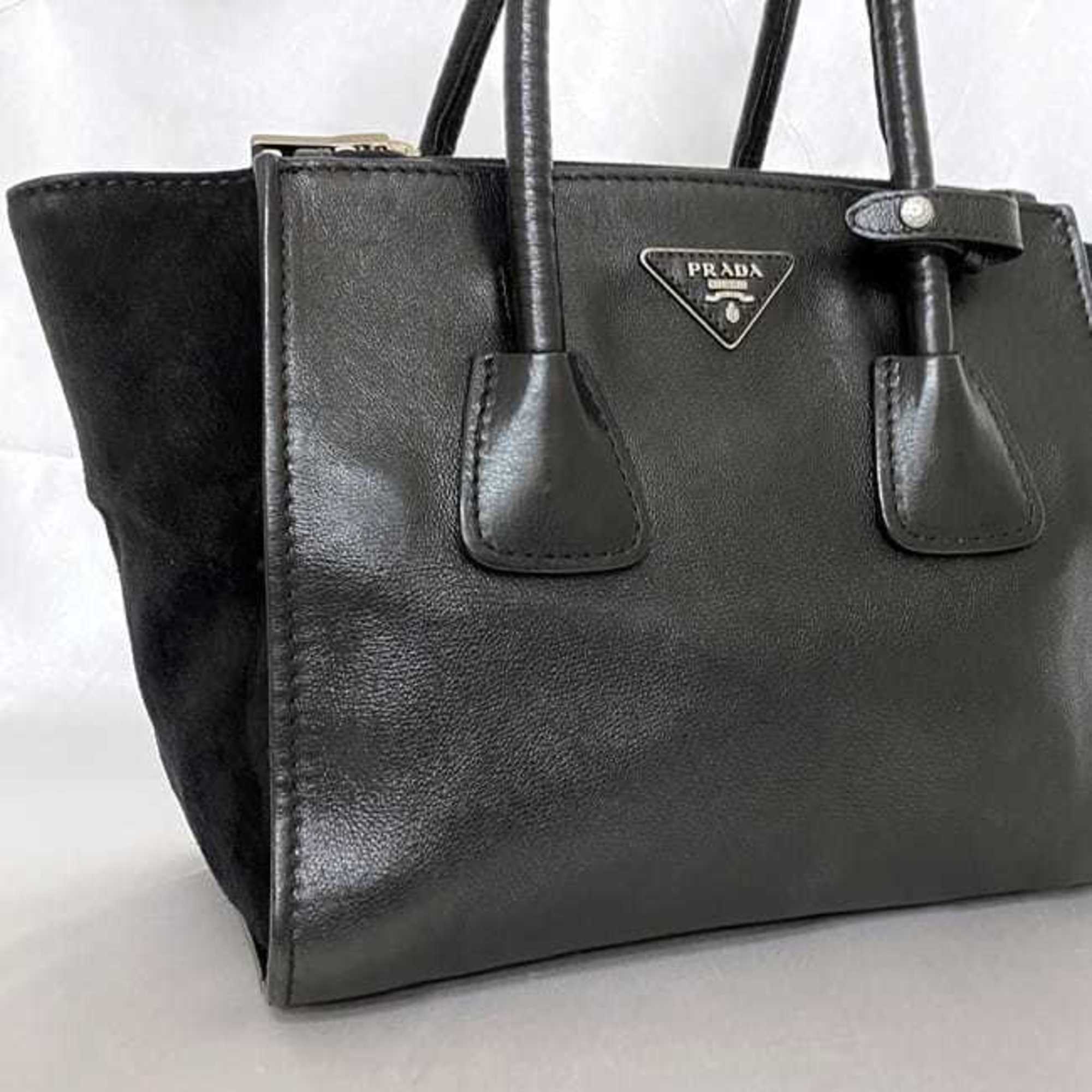 Prada 2way bag f-21468 Black NERO BN2625 Tote Leather Suede 231 PRADA Triangle Plate Women's