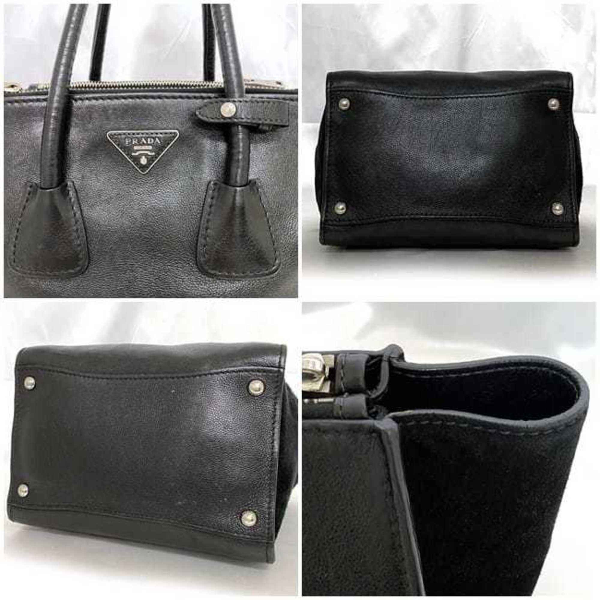 Prada 2way bag f-21468 Black NERO BN2625 Tote Leather Suede 231 PRADA Triangle Plate Women's