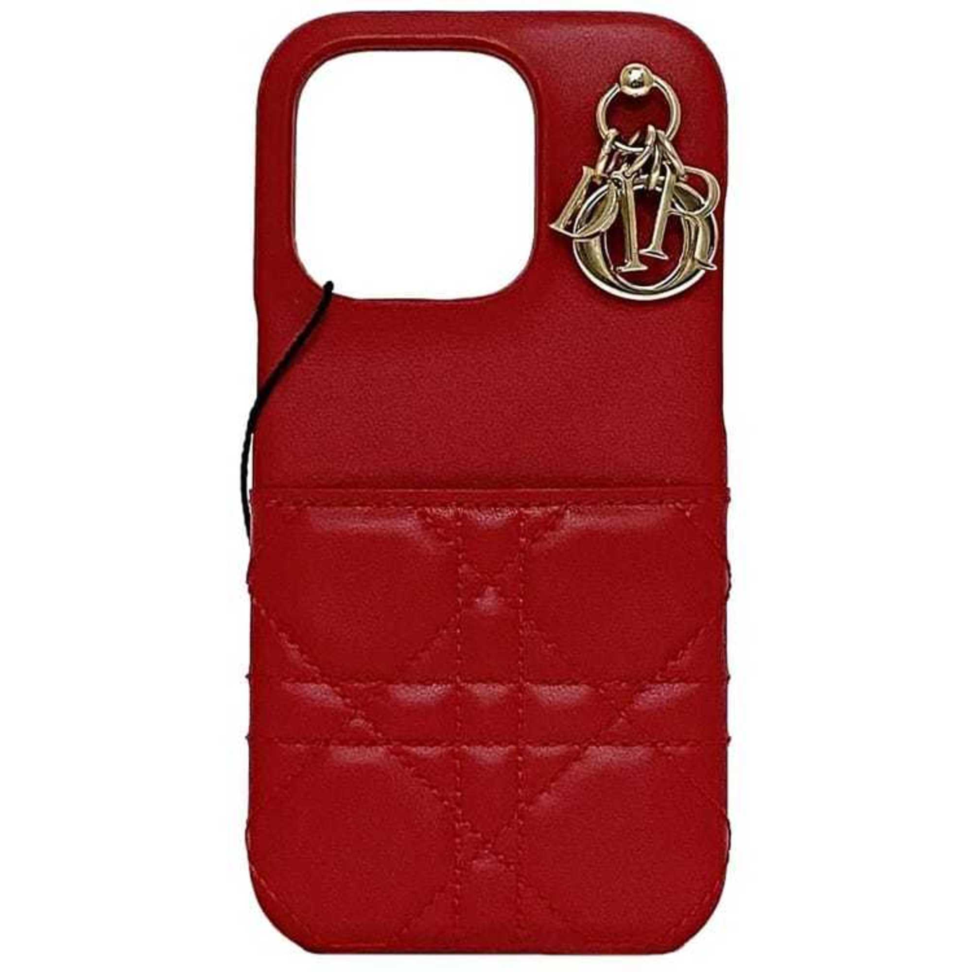 Christian Dior Smartphone Case iPhone 13PRO ec-21528 Red Lady S09880NMJ Cover Leather Cannage Charm Quilted Banker Women's