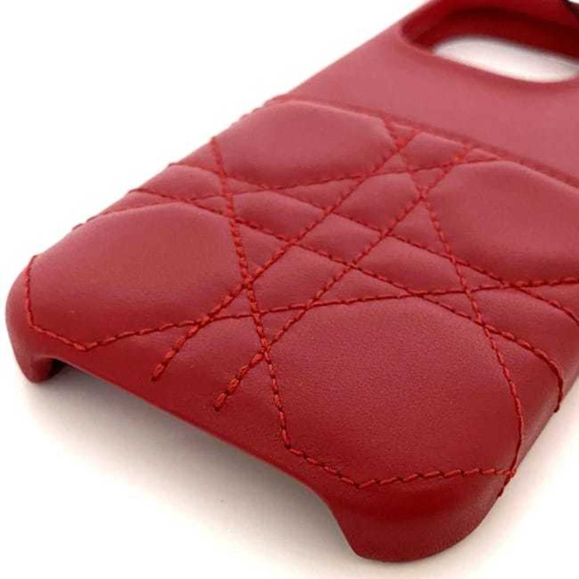 Christian Dior Smartphone Case iPhone 13PRO ec-21528 Red Lady S09880NMJ Cover Leather Cannage Charm Quilted Banker Women's