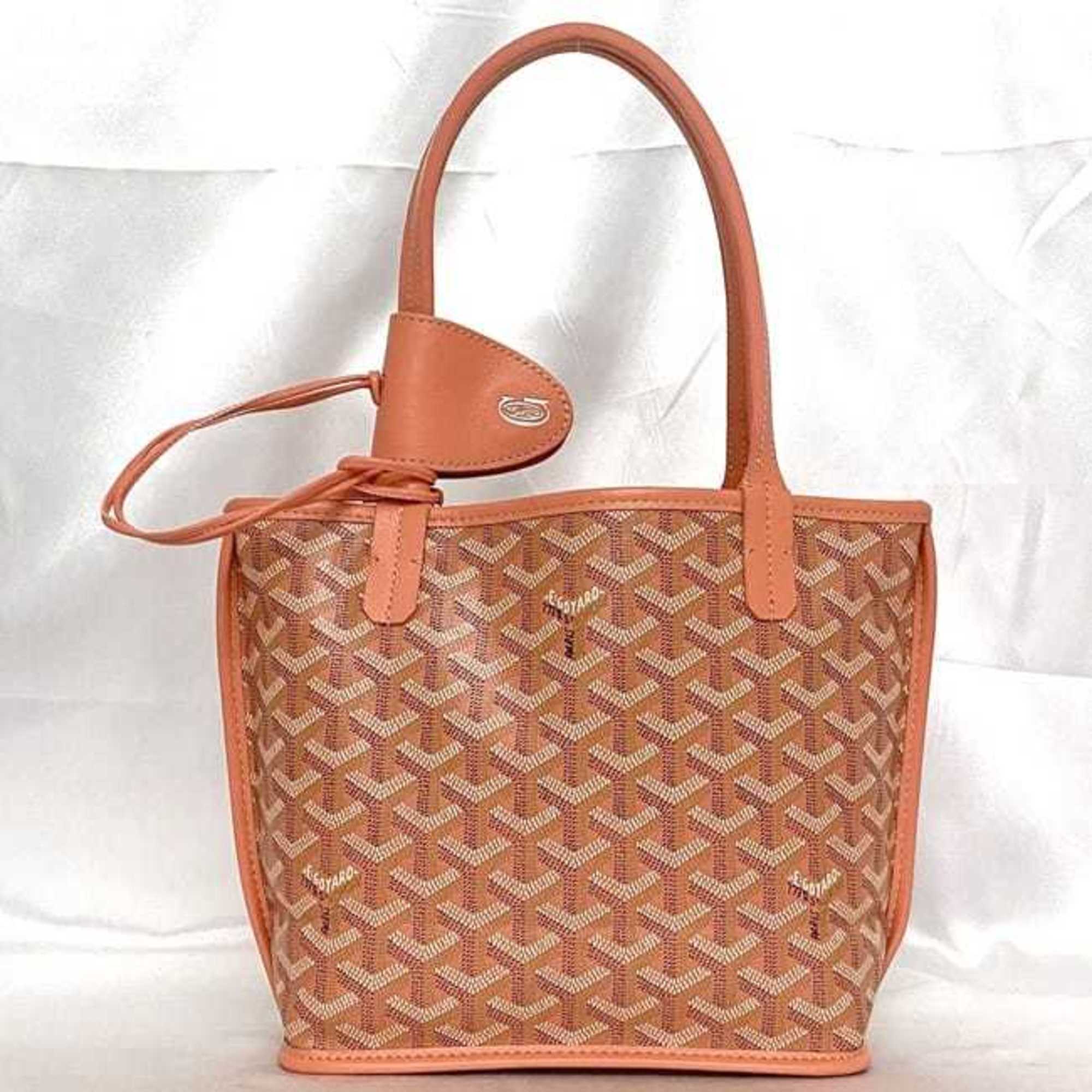 Goyard Tote Bag Ange Pouch f-21489 Salmon Pink Coral Reversible Chevroche Calfskin Goyardine Canvas SUT020660 GOYARD Henriborn