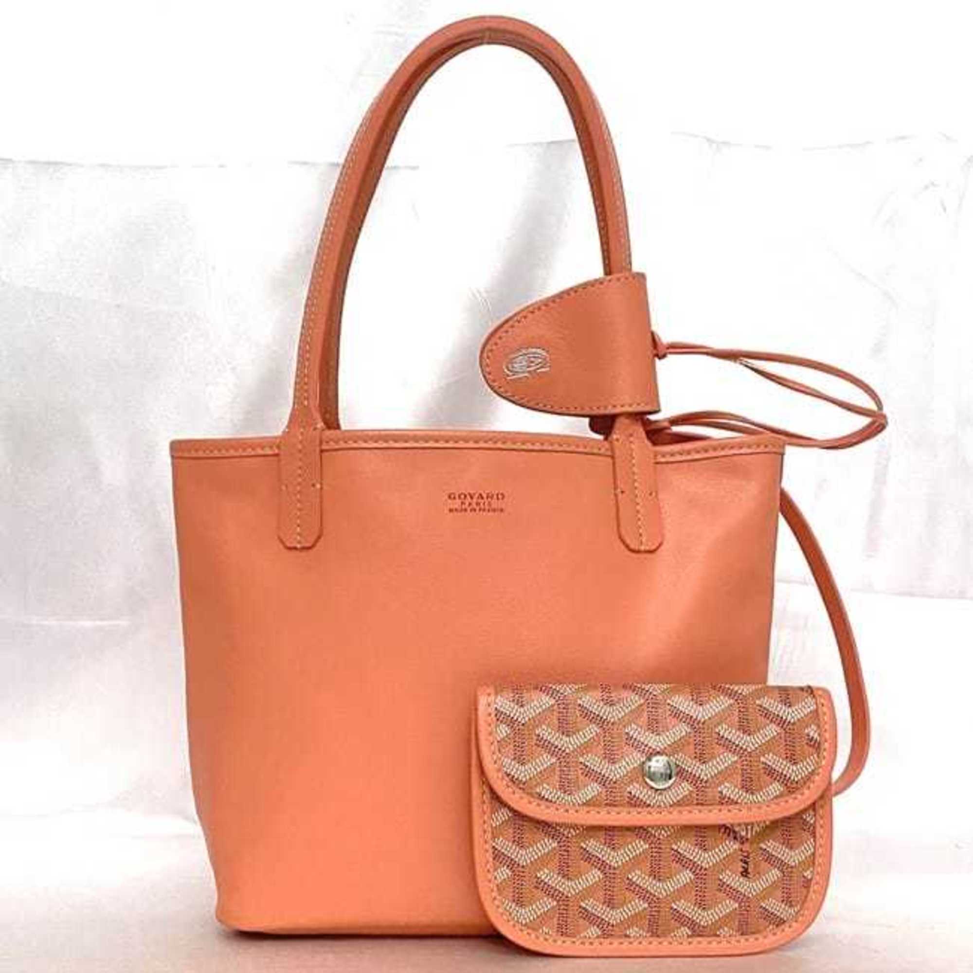 Goyard Tote Bag Ange Pouch f-21489 Salmon Pink Coral Reversible Chevroche Calfskin Goyardine Canvas SUT020660 GOYARD Henriborn