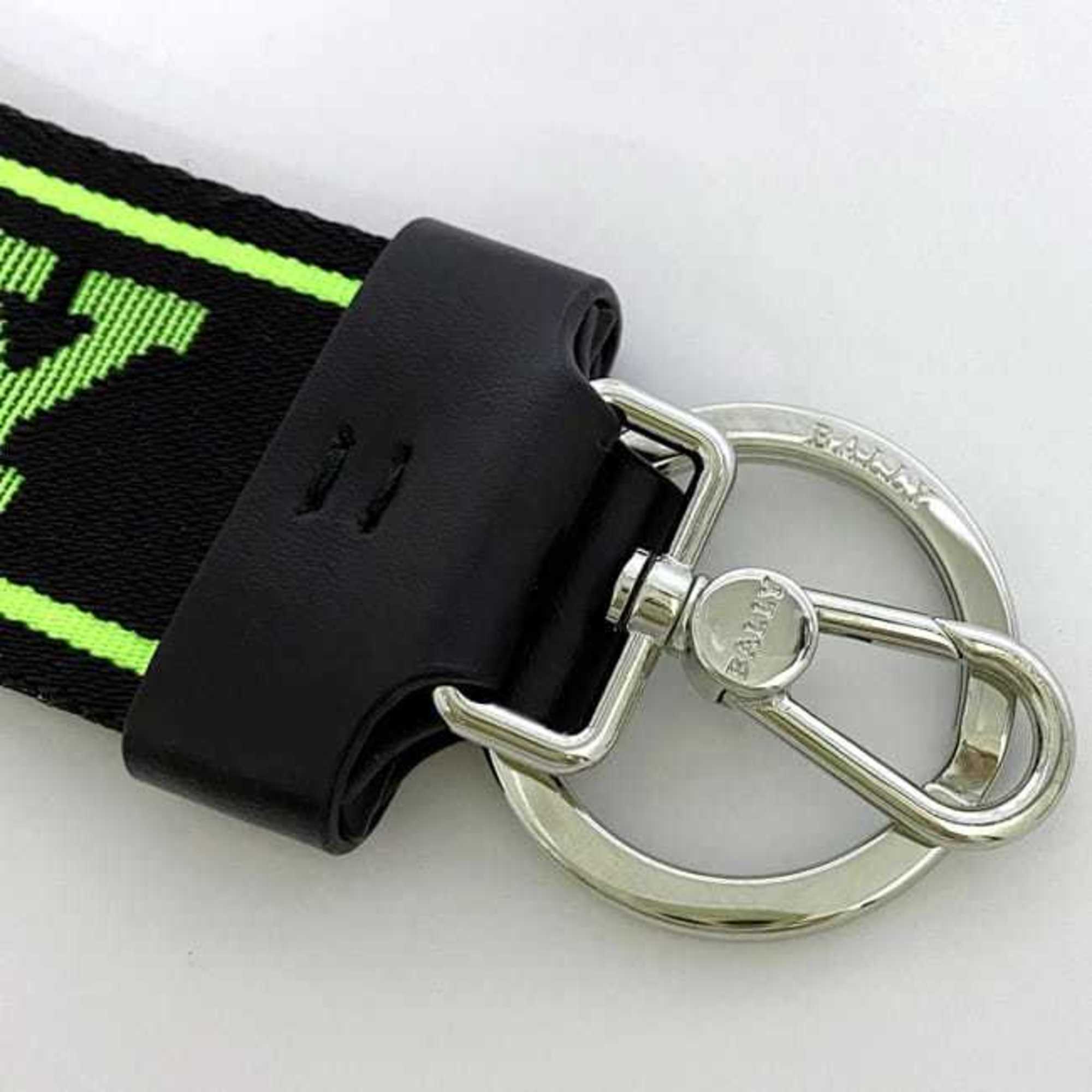 Bally Keychain ec-21483 Black Neon Green FLORYAN.WB/164 Strap Nylon Leather BALLY Tag Keyring Bag Charm Color