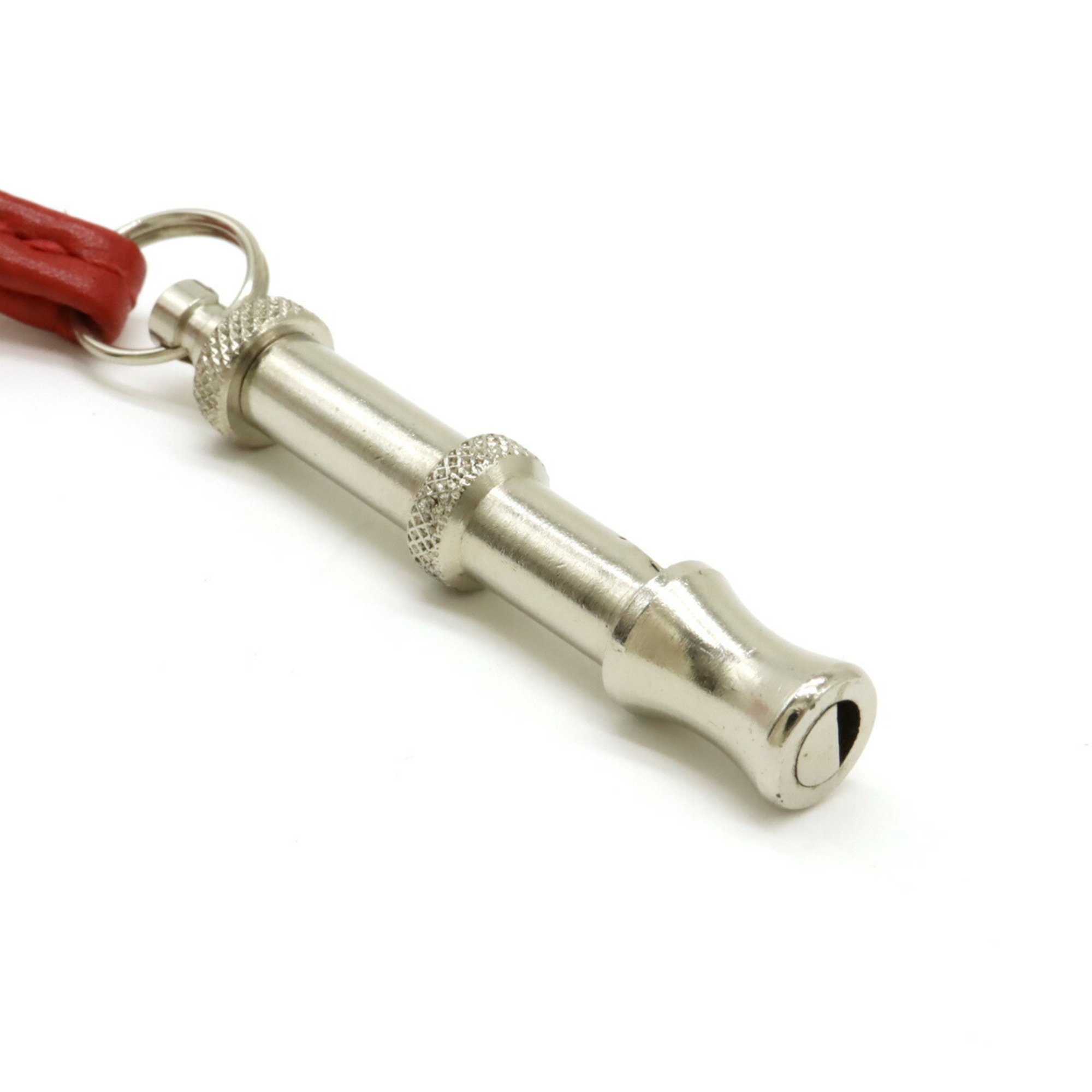 HERMES Hermes Sifre Whistle Dog Necklace Leather Metal Red Silver