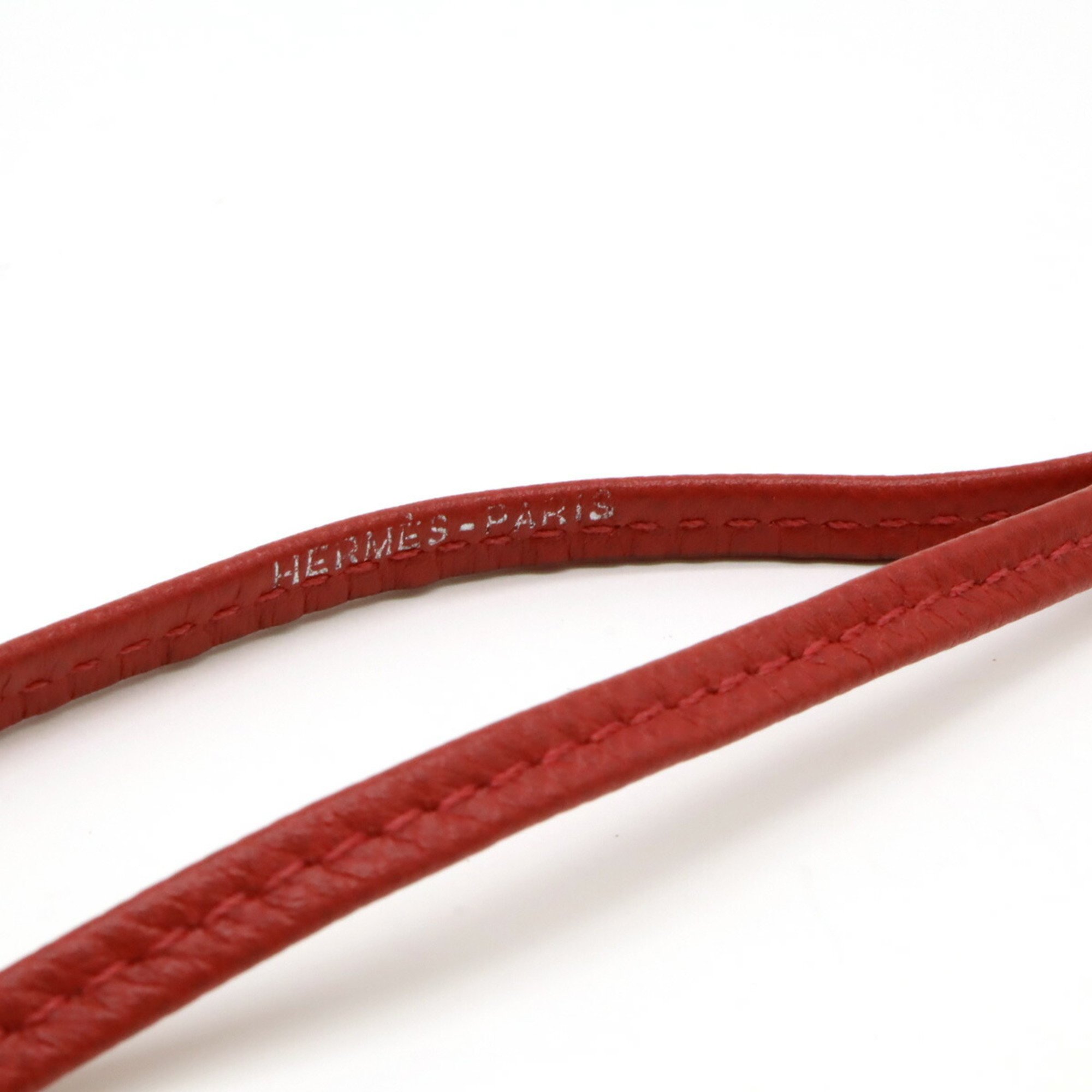 HERMES Hermes Sifre Whistle Dog Necklace Leather Metal Red Silver