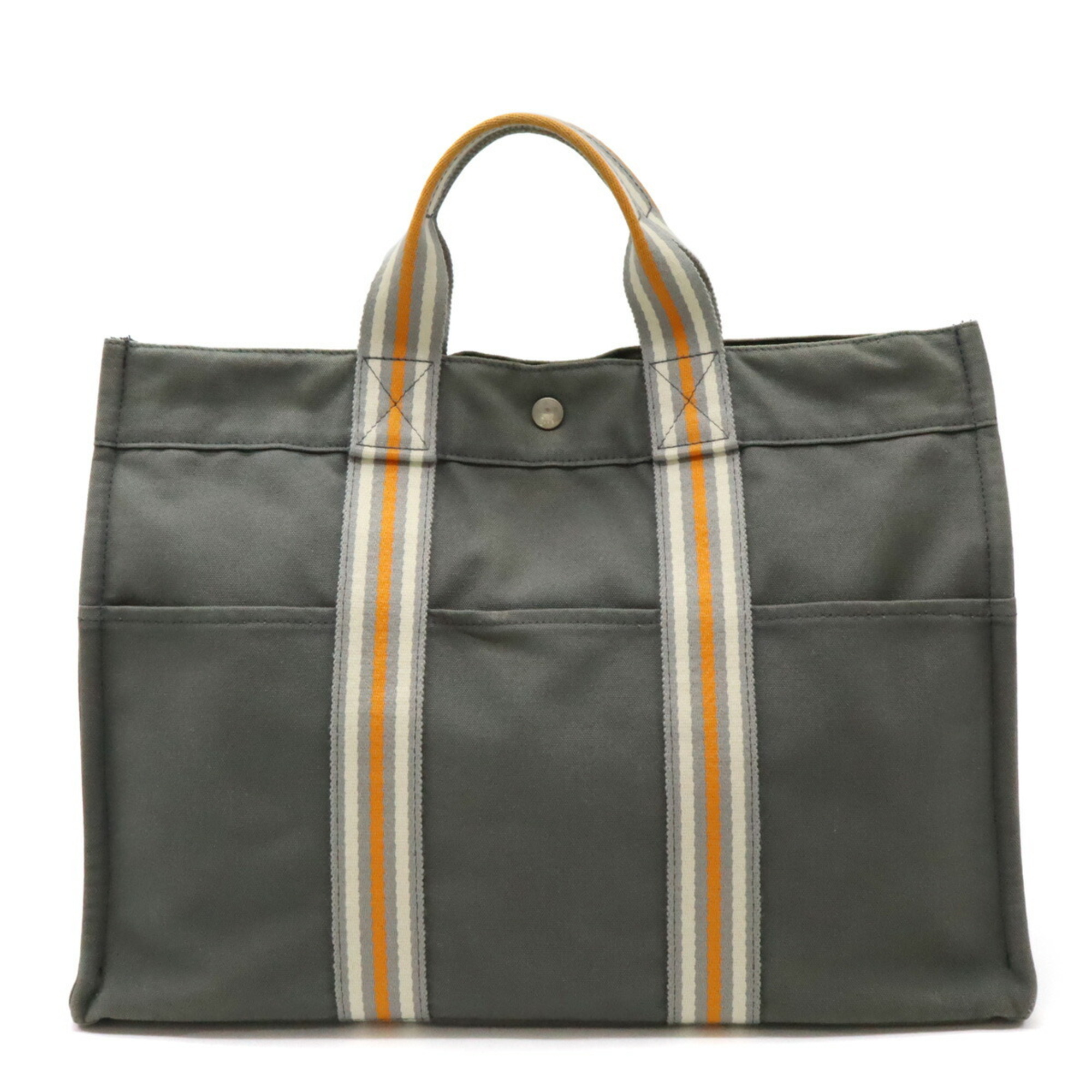 HERMES Hermes Foul Tote MM Bag Handbag 2001 Ginza Store Limited Edition Canvas Gray Orange White