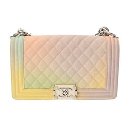 CHANEL Boy Chanel Chain Shoulder Bag 25cm Rainbow White Lacquer Hardware A67086 Women's Caviar Skin