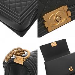 CHANEL Boy Chanel Chain Shoulder Bag 25cm Black A67086 Women's Caviar Skin