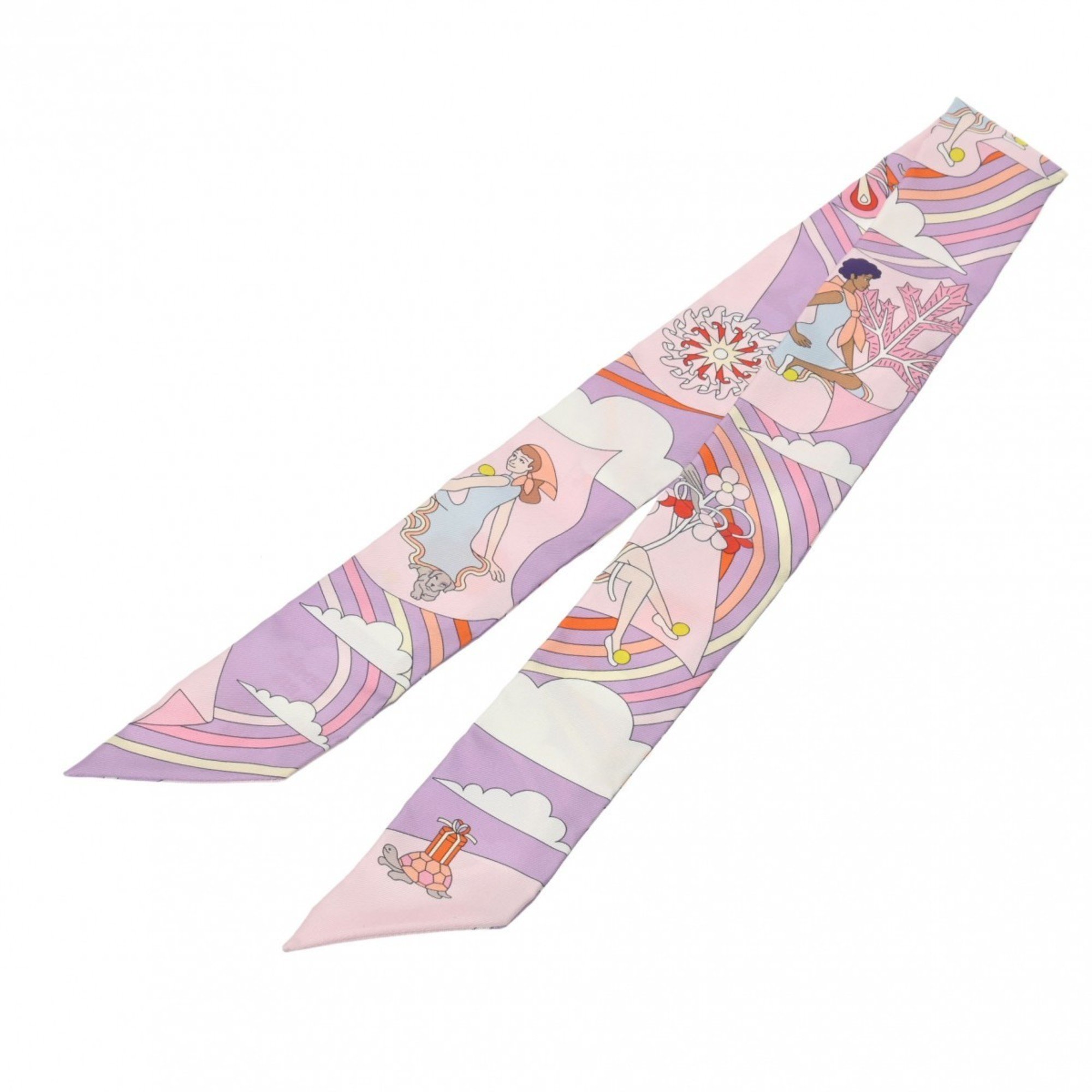 HERMES Twilly CARRES VOLANTS Pink 063849S Women's 100% Silk Scarf Muffler