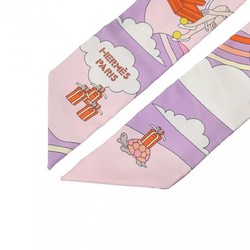 HERMES Twilly CARRES VOLANTS Pink 063849S Women's 100% Silk Scarf Muffler