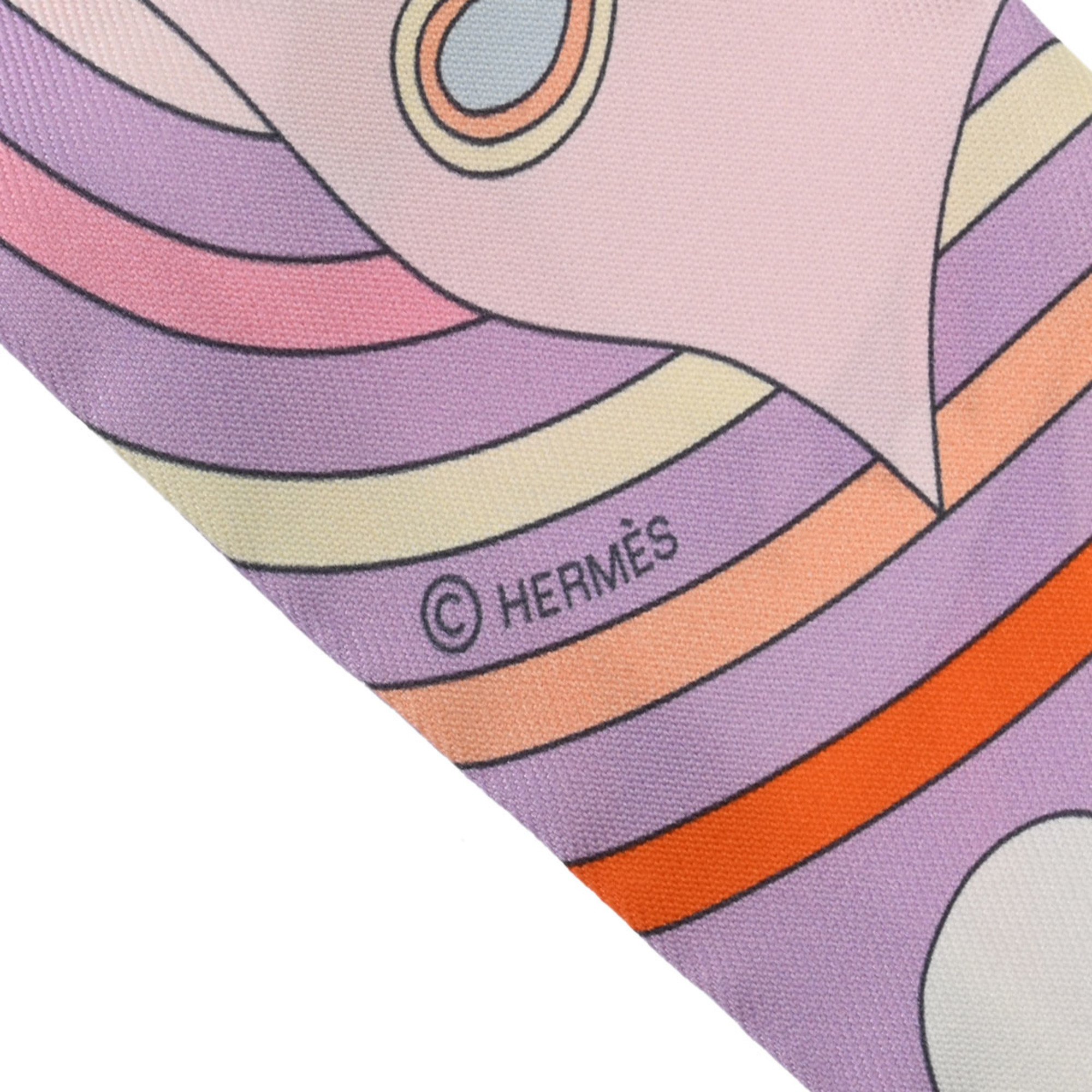 HERMES Twilly CARRES VOLANTS Pink 063849S Women's 100% Silk Scarf Muffler