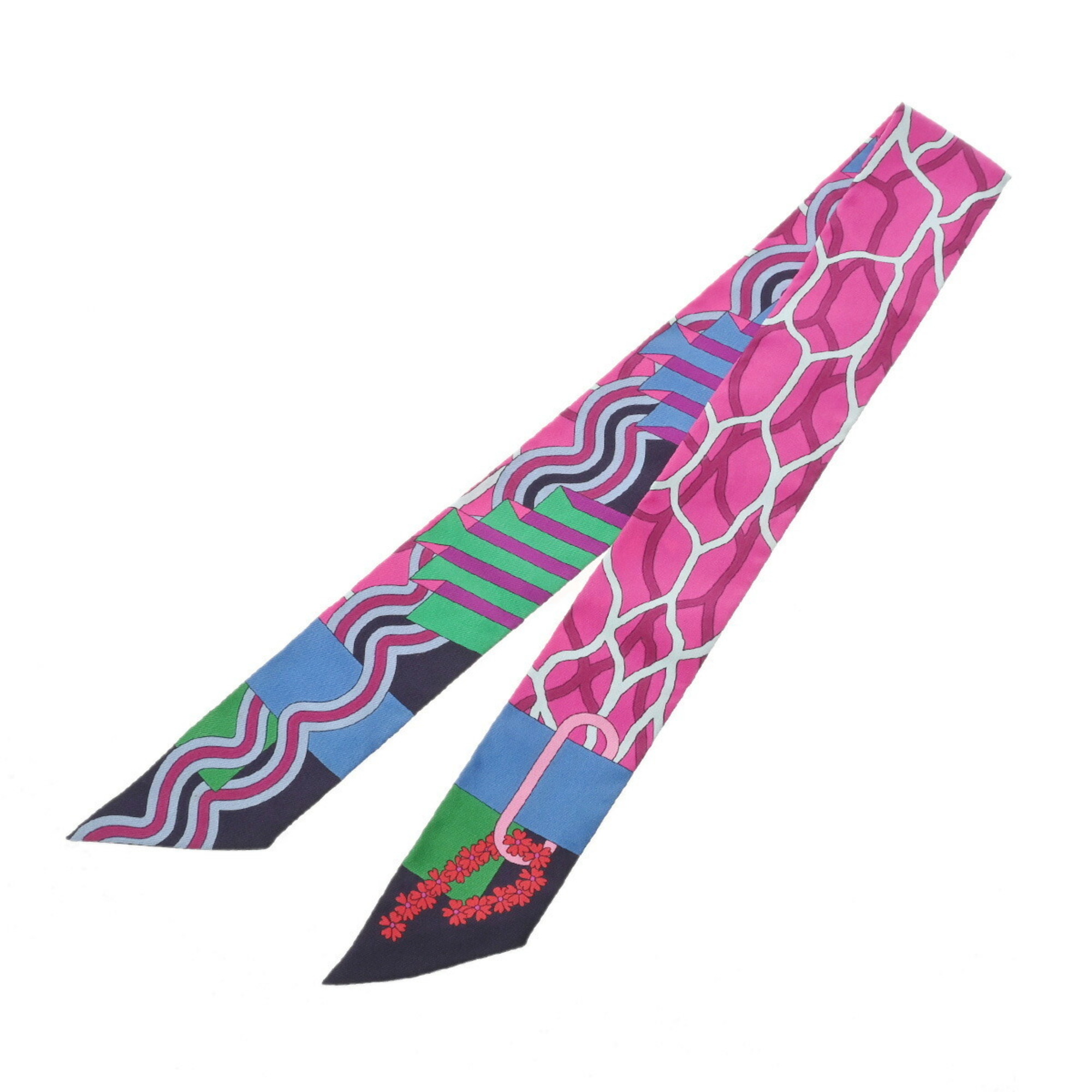 HERMES Twilly BALLET AQUATIQUE Old Tag Pink/Multicolor 064179S Women's 100% Silk Scarf Muffler