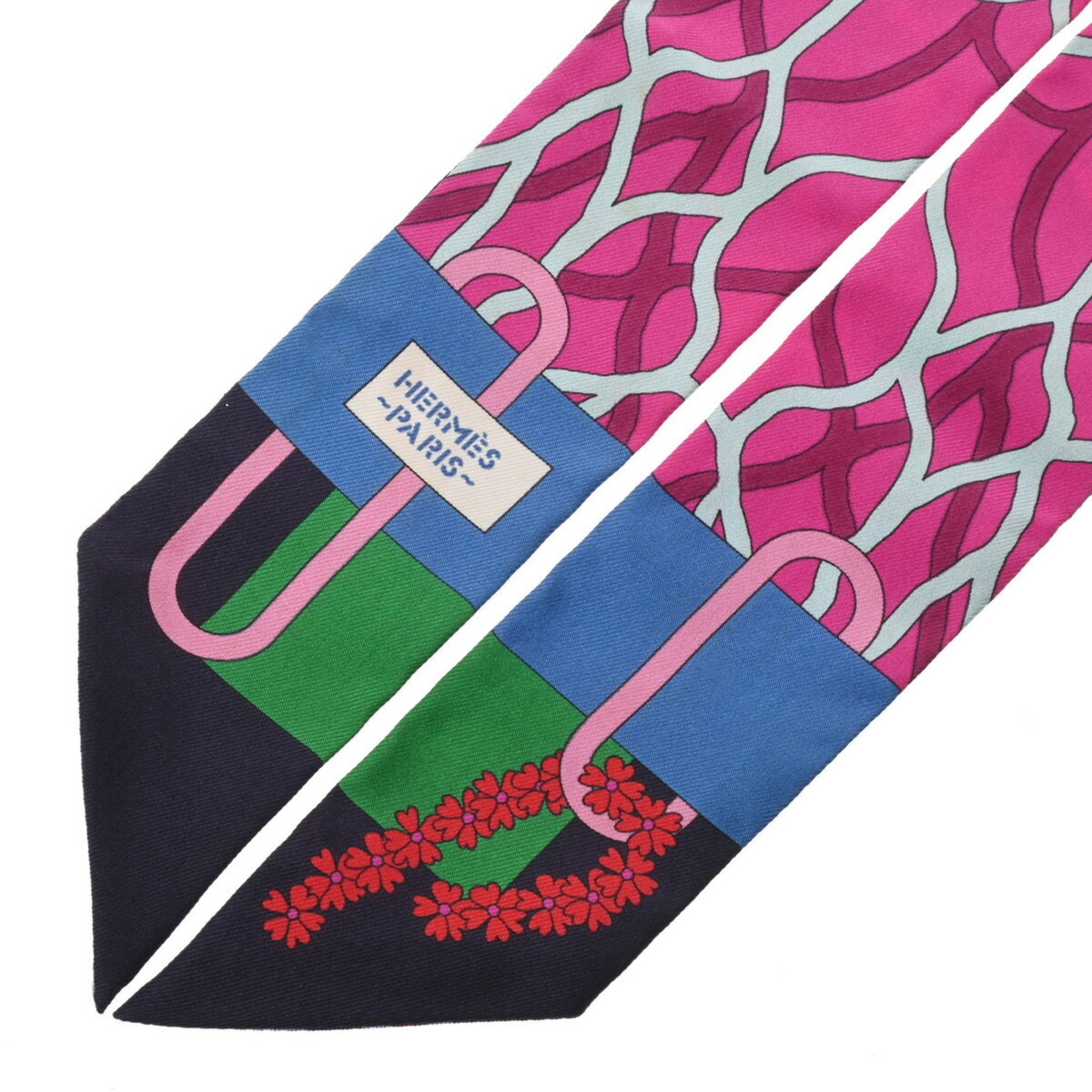 HERMES Twilly BALLET AQUATIQUE Old Tag Pink/Multicolor 064179S Women's 100% Silk Scarf Muffler