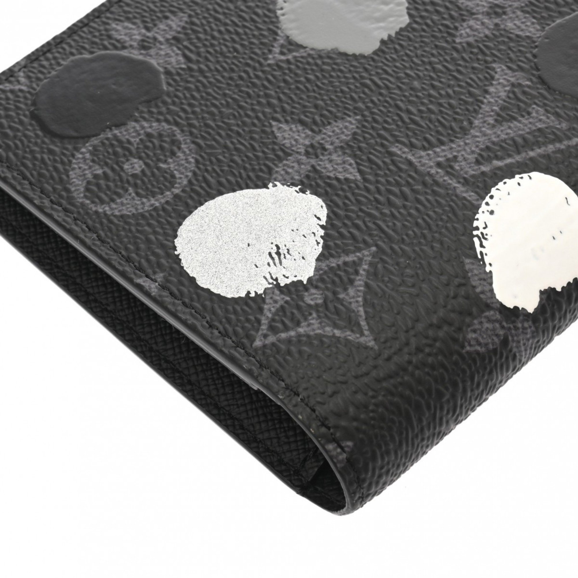 LOUIS VUITTON Louis Vuitton Monogram Eclipse Portefeuille Brazza Collaboration with Yayoi Kusama Black/Grey M81932 Men's Leather Long Wallet