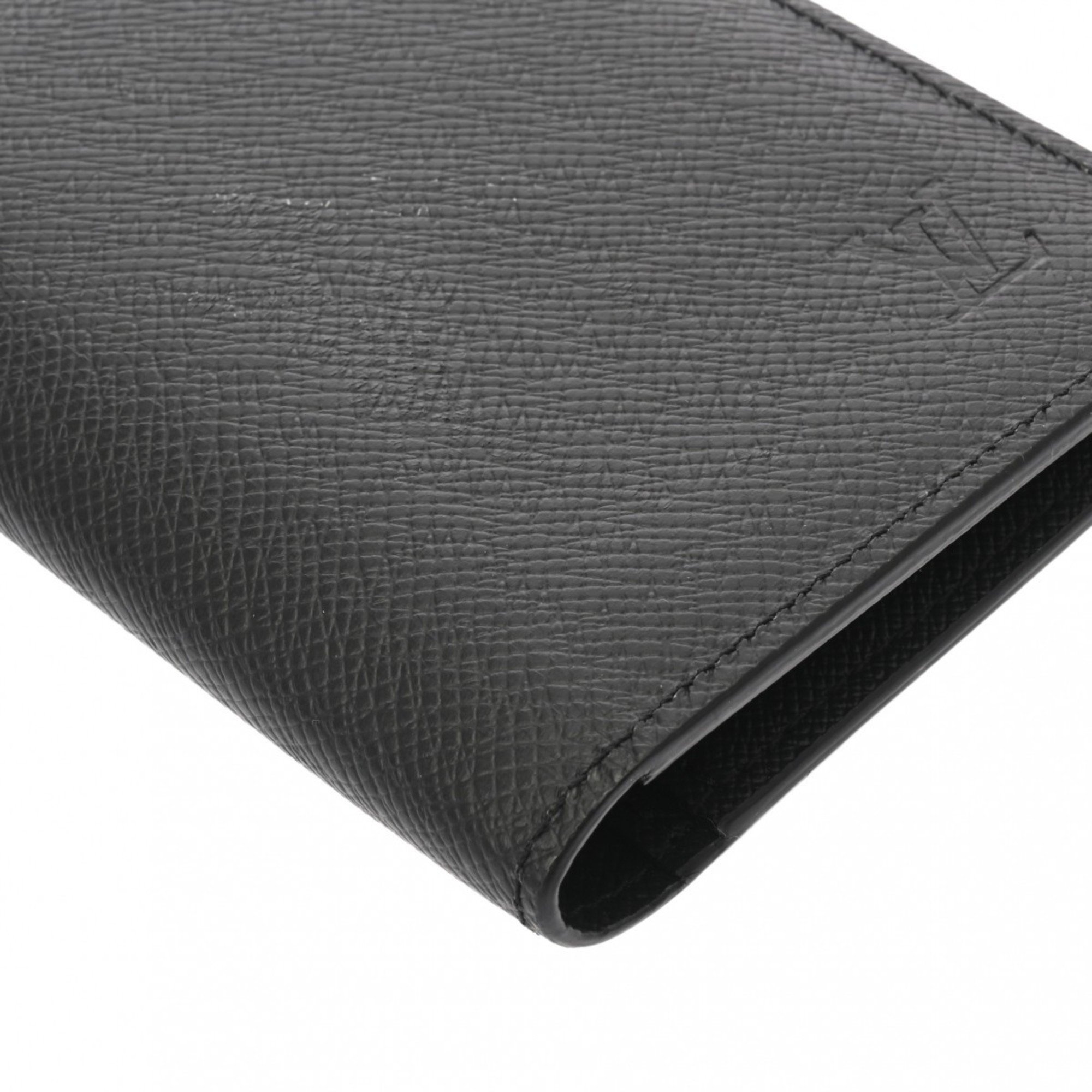 LOUIS VUITTON Taiga Portefeuille Brazza Noir M30501 Men's Leather Long Wallet