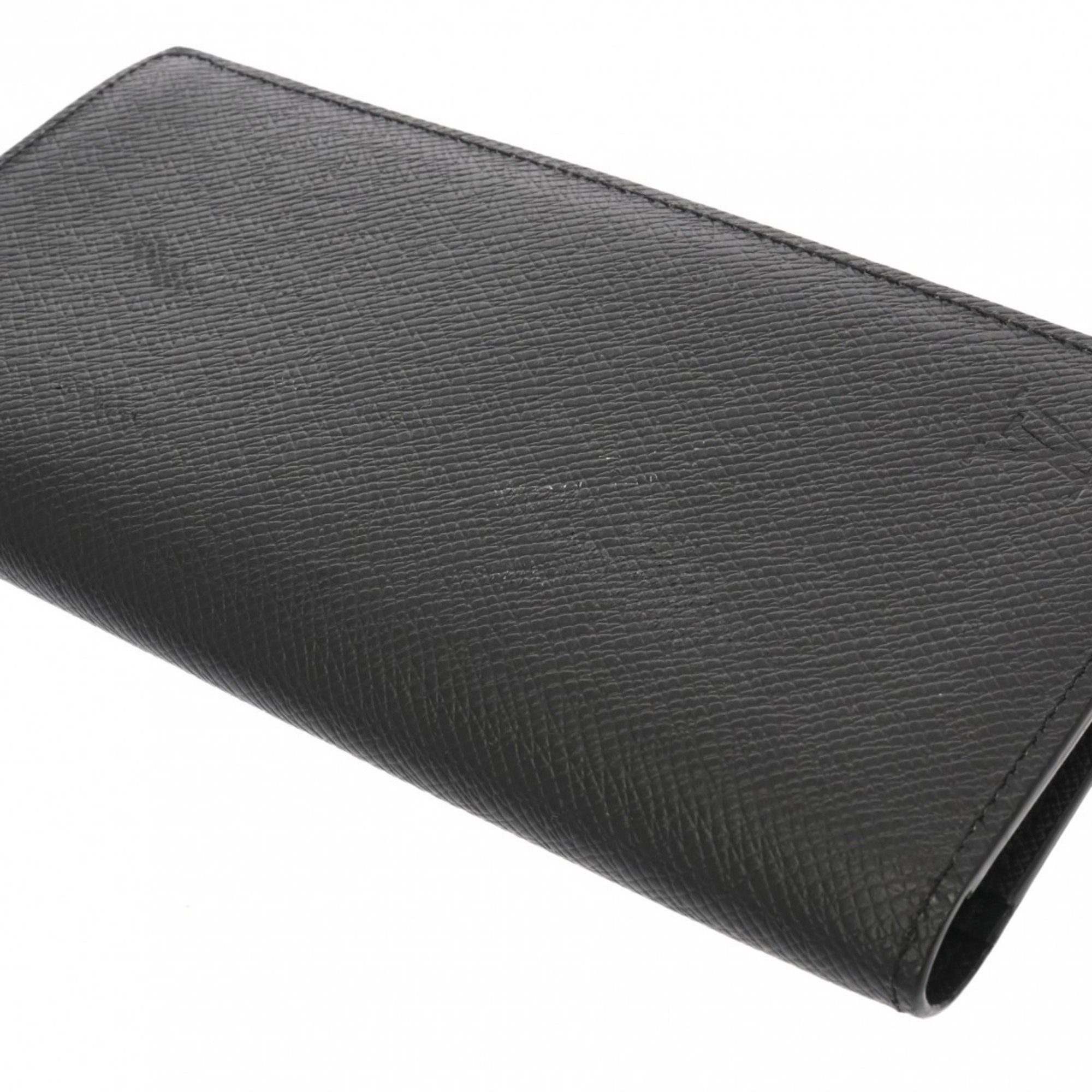 LOUIS VUITTON Taiga Portefeuille Brazza Noir M30501 Men's Leather Long Wallet