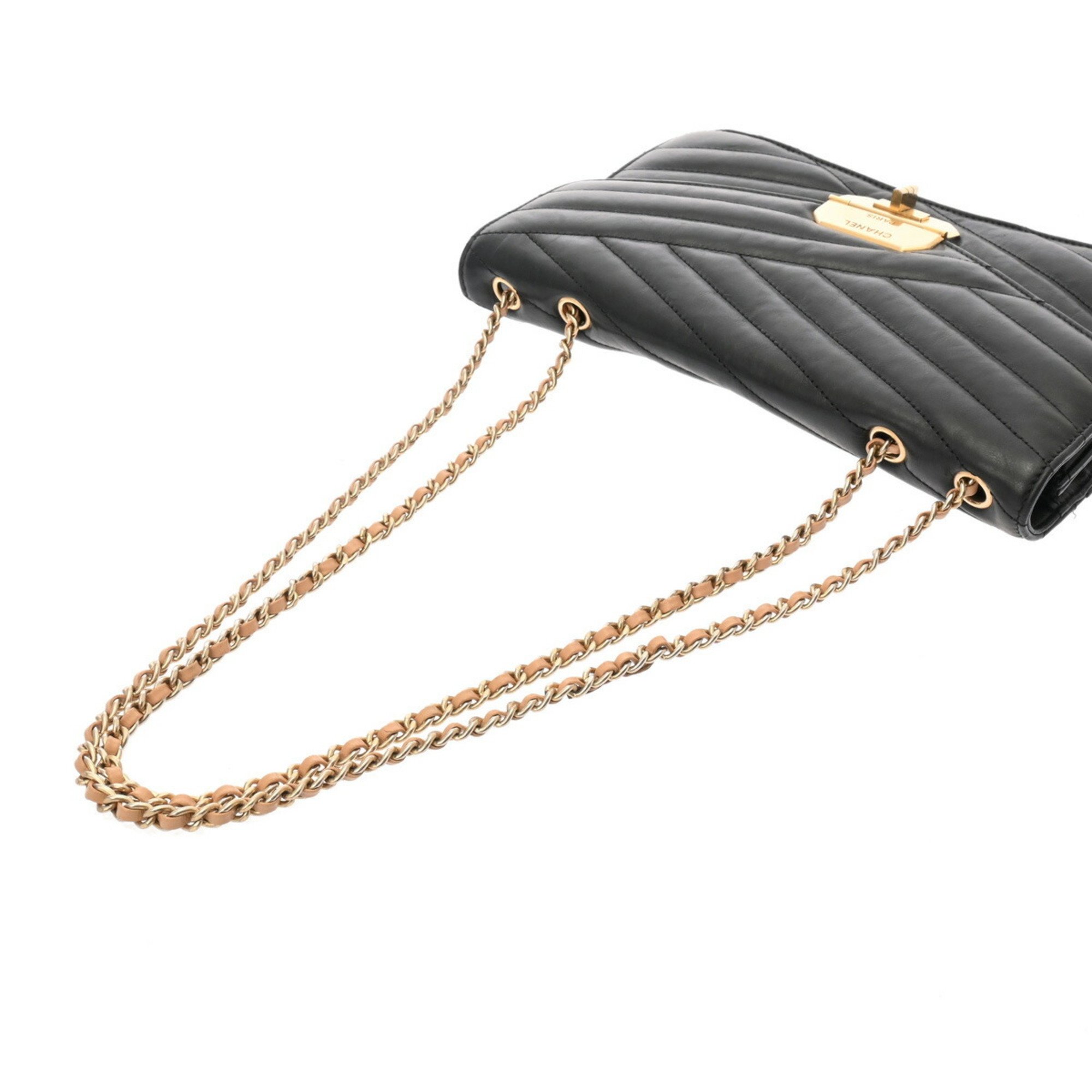 CHANEL Chain Shoulder Bag Black/Beige Women's Lambskin