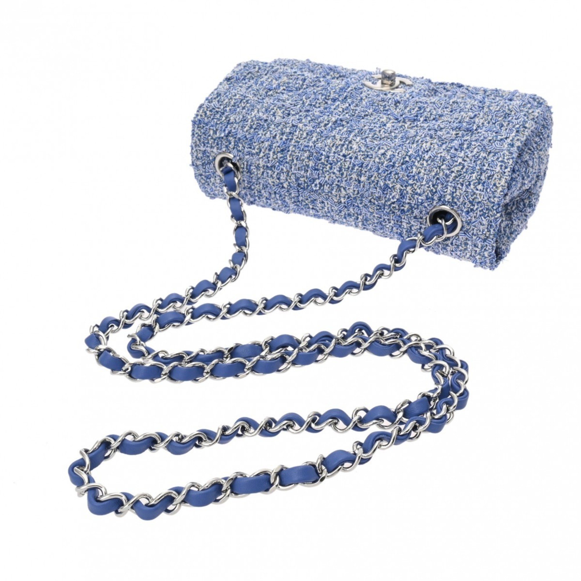 CHANEL Chanel Matelasse Chain Shoulder Bag 20cm Blue A69900 Women's Tweed/Leather