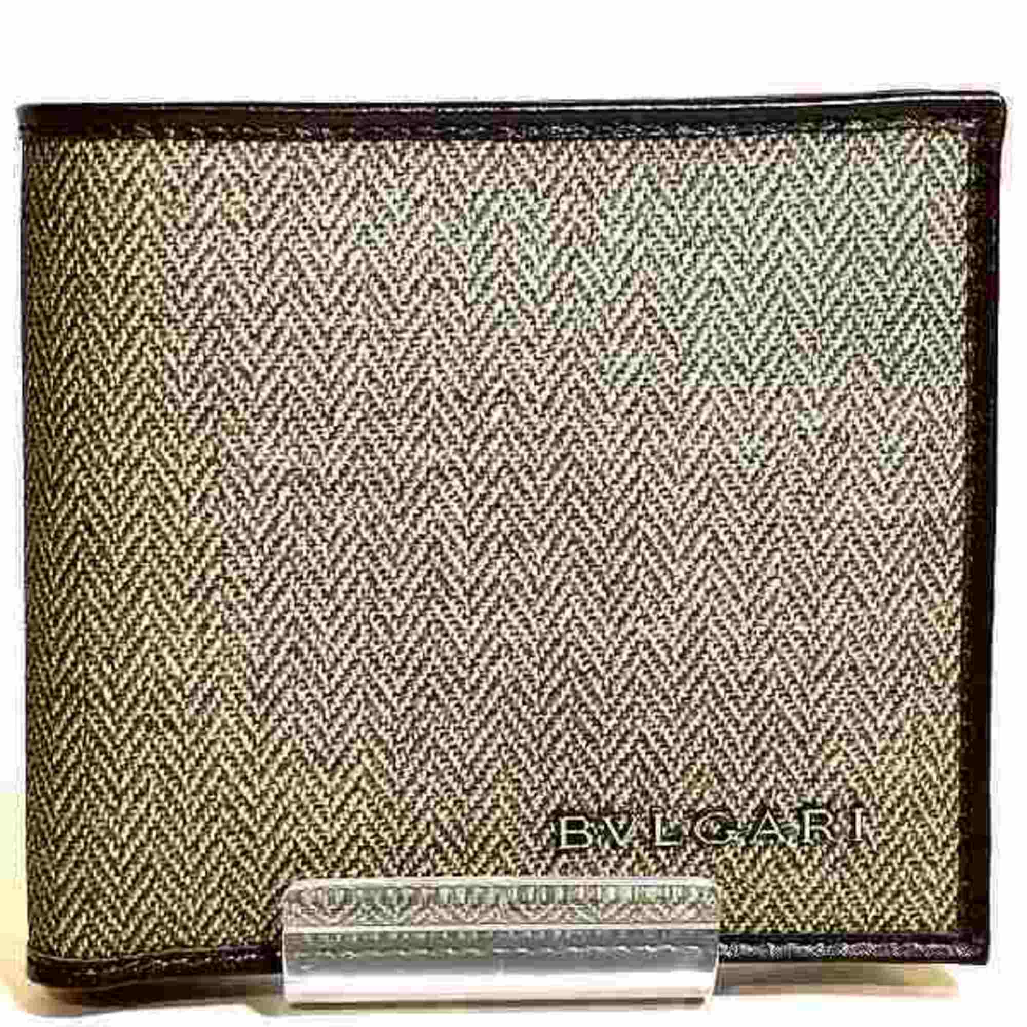 BVLGARI 34795 Canvas x Leather Bi-fold Wallet for Men