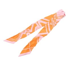 HERMES Twilly LES COUPES TATTOO Orange/Pink Women's 100% Silk Scarf Muffler