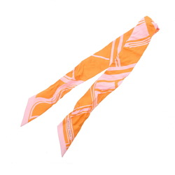 HERMES Twilly LES COUPES TATTOO Orange/Pink Women's 100% Silk Scarf Muffler