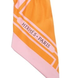 HERMES Twilly LES COUPES TATTOO Orange/Pink Women's 100% Silk Scarf Muffler