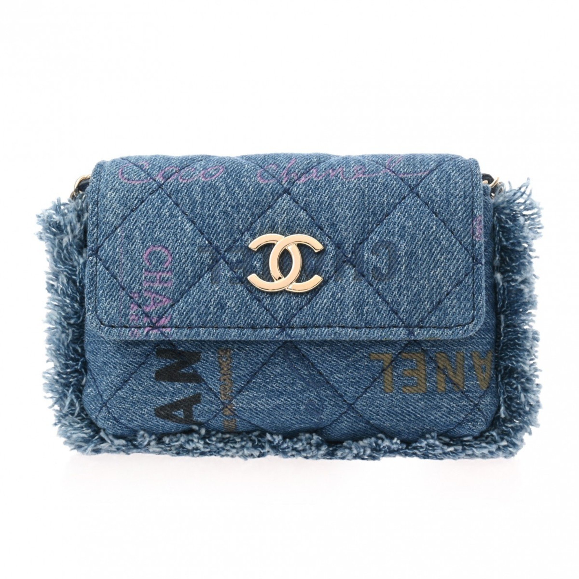 CHANEL Chanel Chain Pochette Blue AP2602 Women's Denim Shoulder Bag