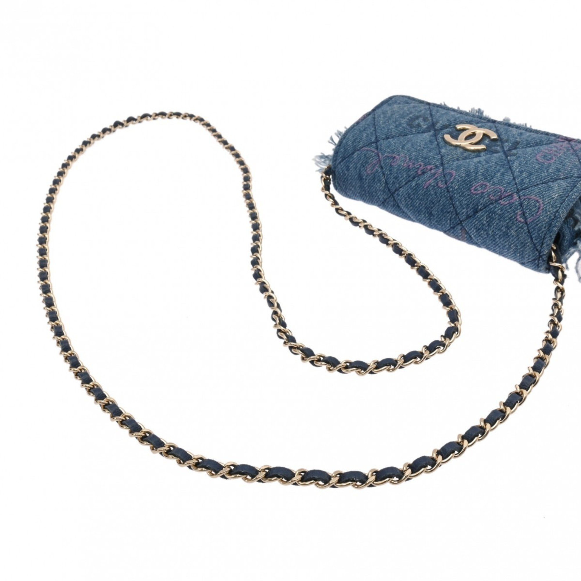 CHANEL Chanel Chain Pochette Blue AP2602 Women's Denim Shoulder Bag