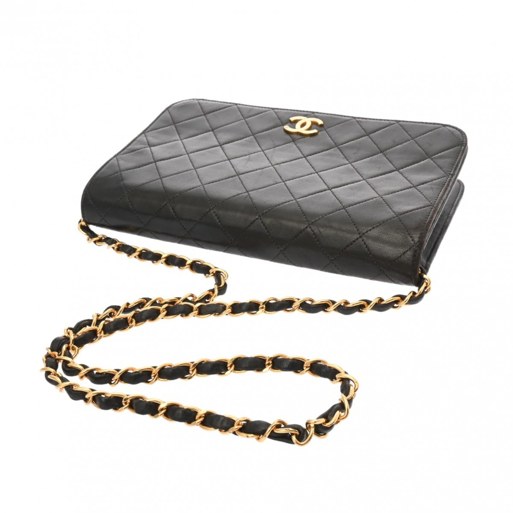 CHANEL Chanel Matelasse Push Lock Chain Shoulder Bag 24cm Black Women's Lambskin